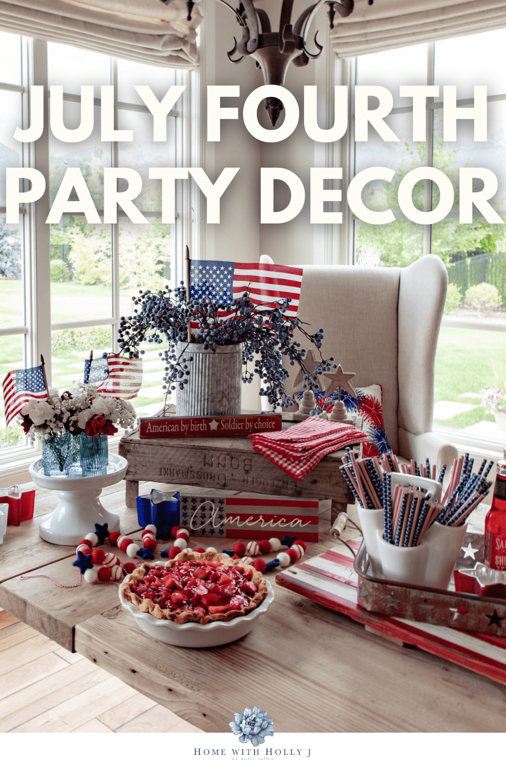 Sharing all my Fourth of July Party Tablescape Ideas here. Get all the sources, recipes and how to make a stars and stripes flag cake.