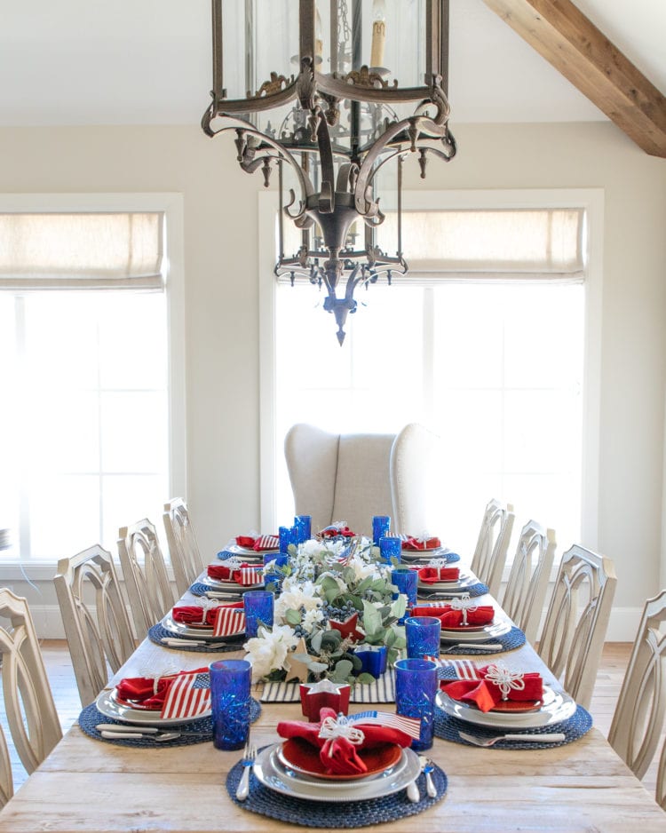 Patriotic Themed Red White and Blue Tablescape
