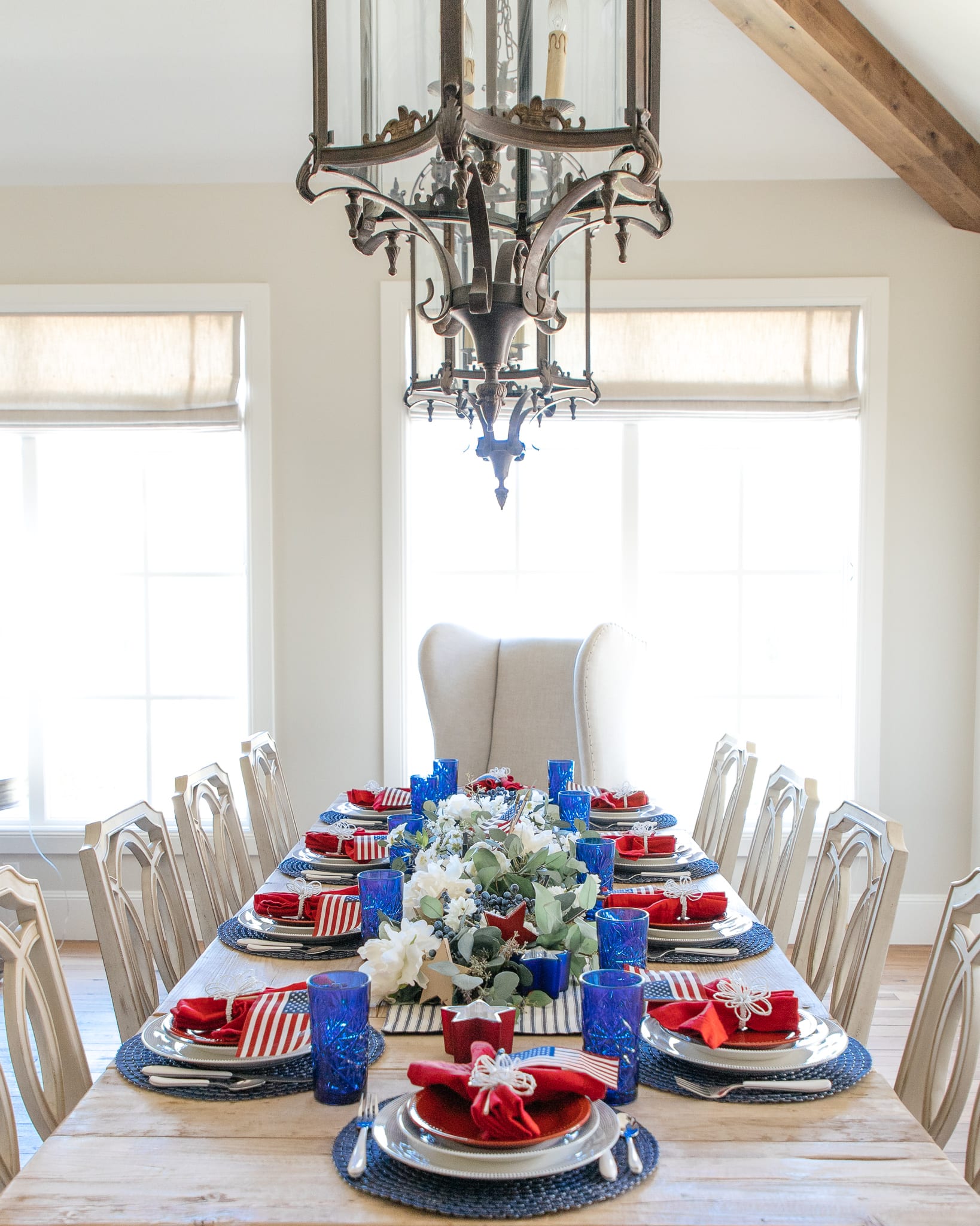 red white and blue patriotic tablescape