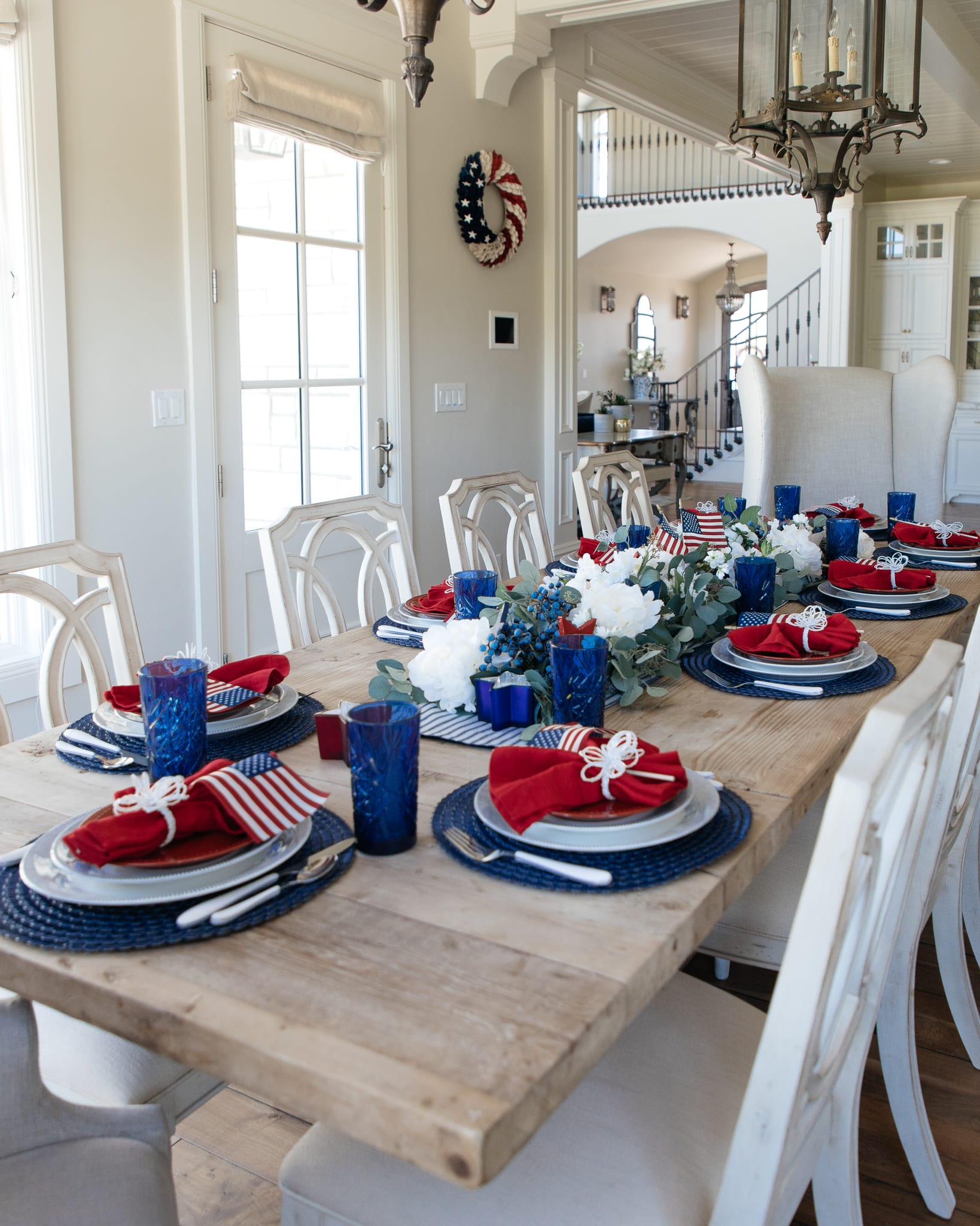 red white and blue patriotic tablescape