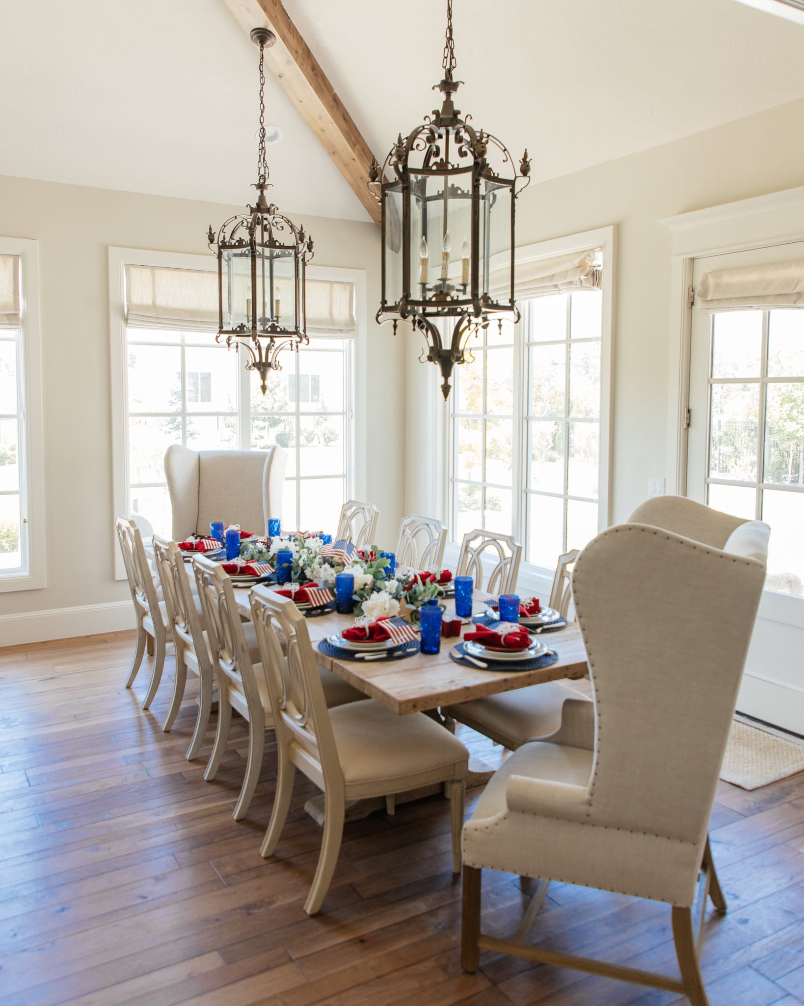 red white and blue patriotic tablescape