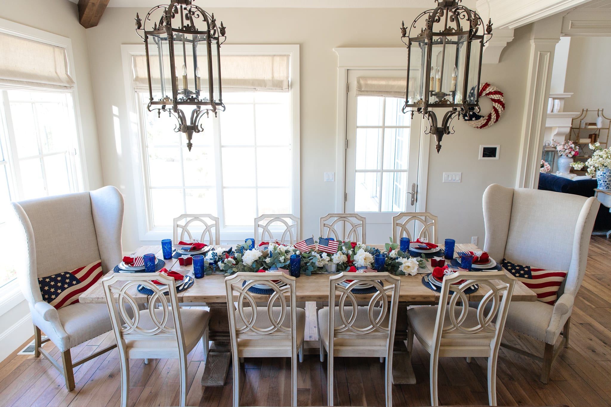 red white and blue patriotic tablescape