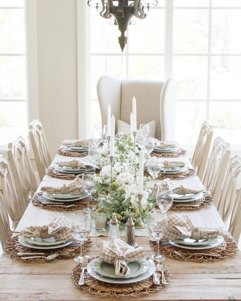 Sage Green and White Fall Transitional Tablescape - Home With Holly