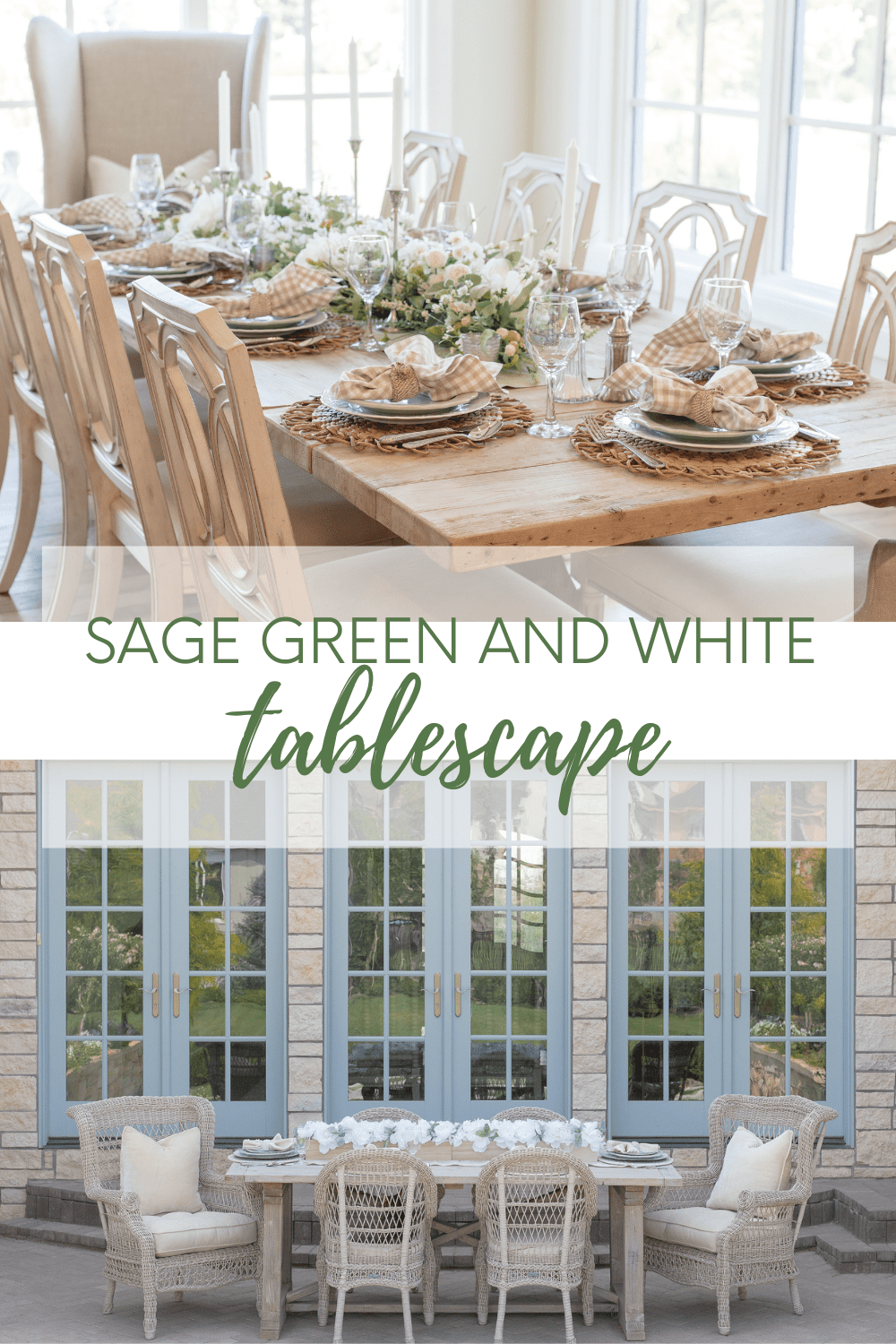 sage green and white tablescape 