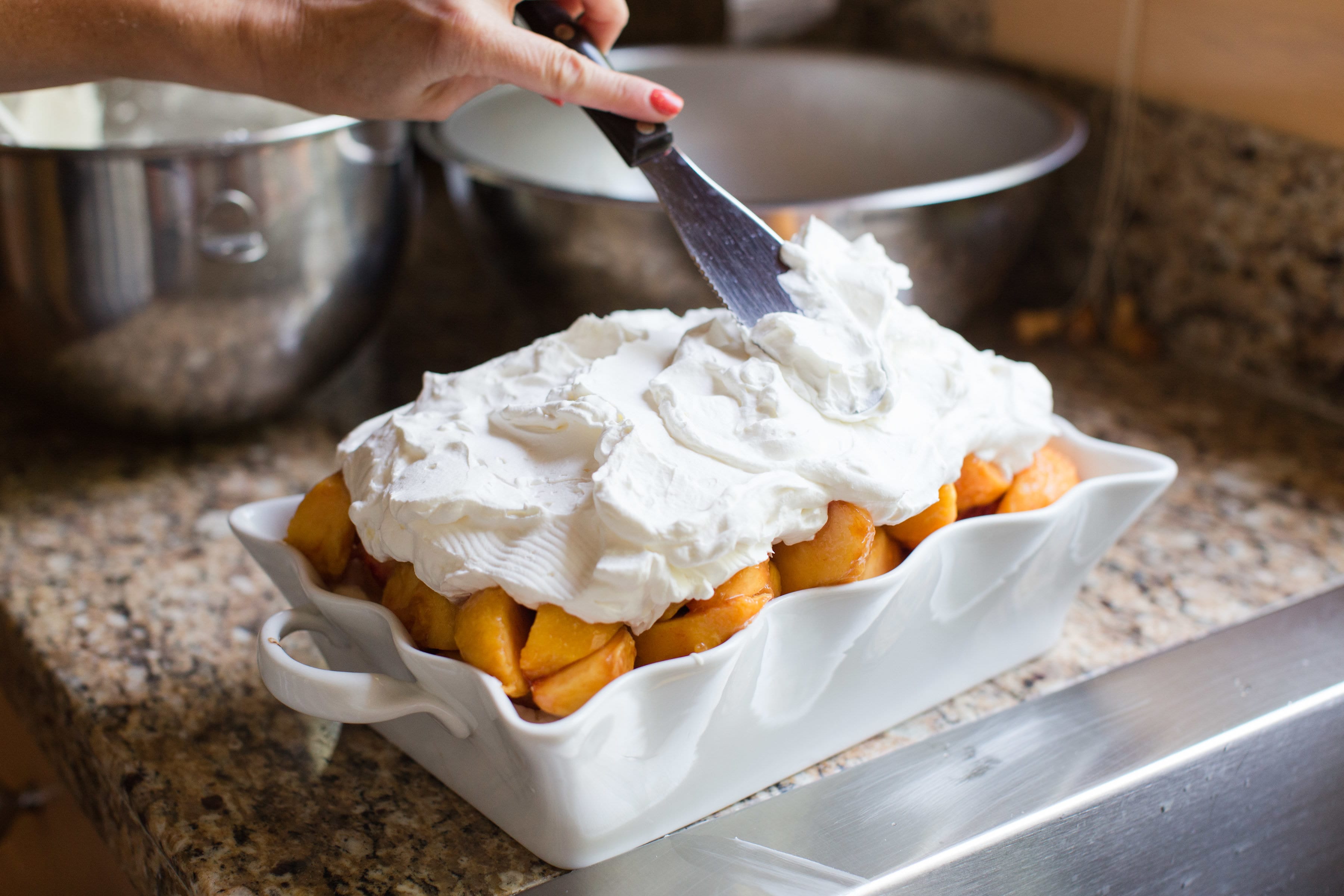 fresh peach dessert whipped cream graham cracker