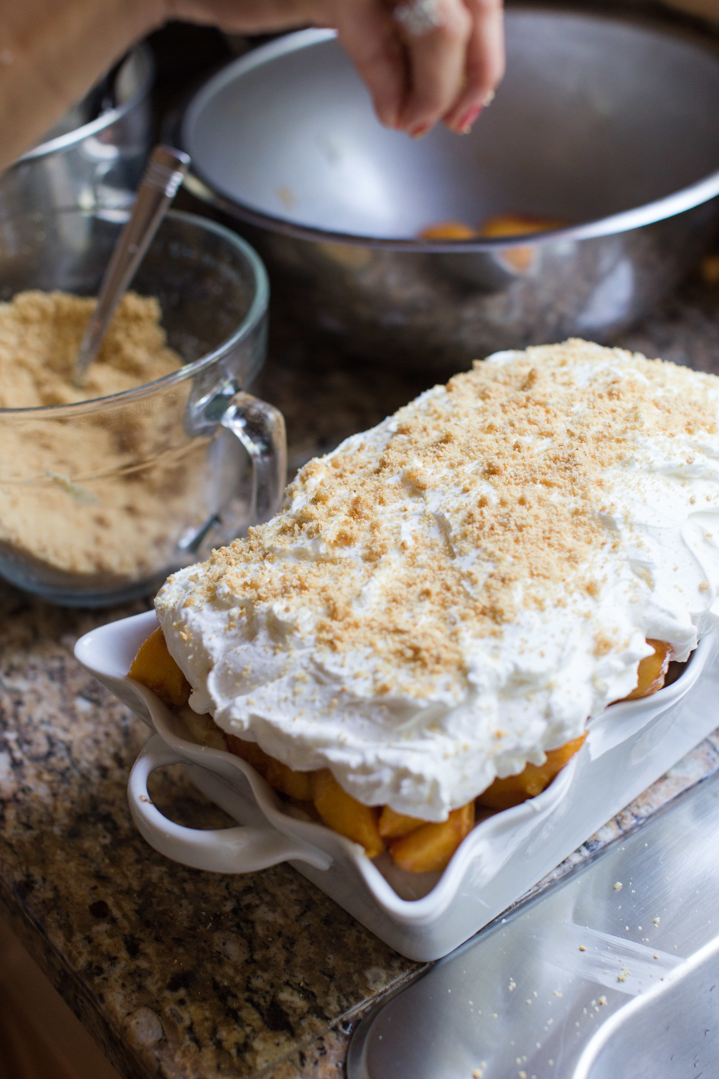 fresh peach dessert whipped cream graham cracker