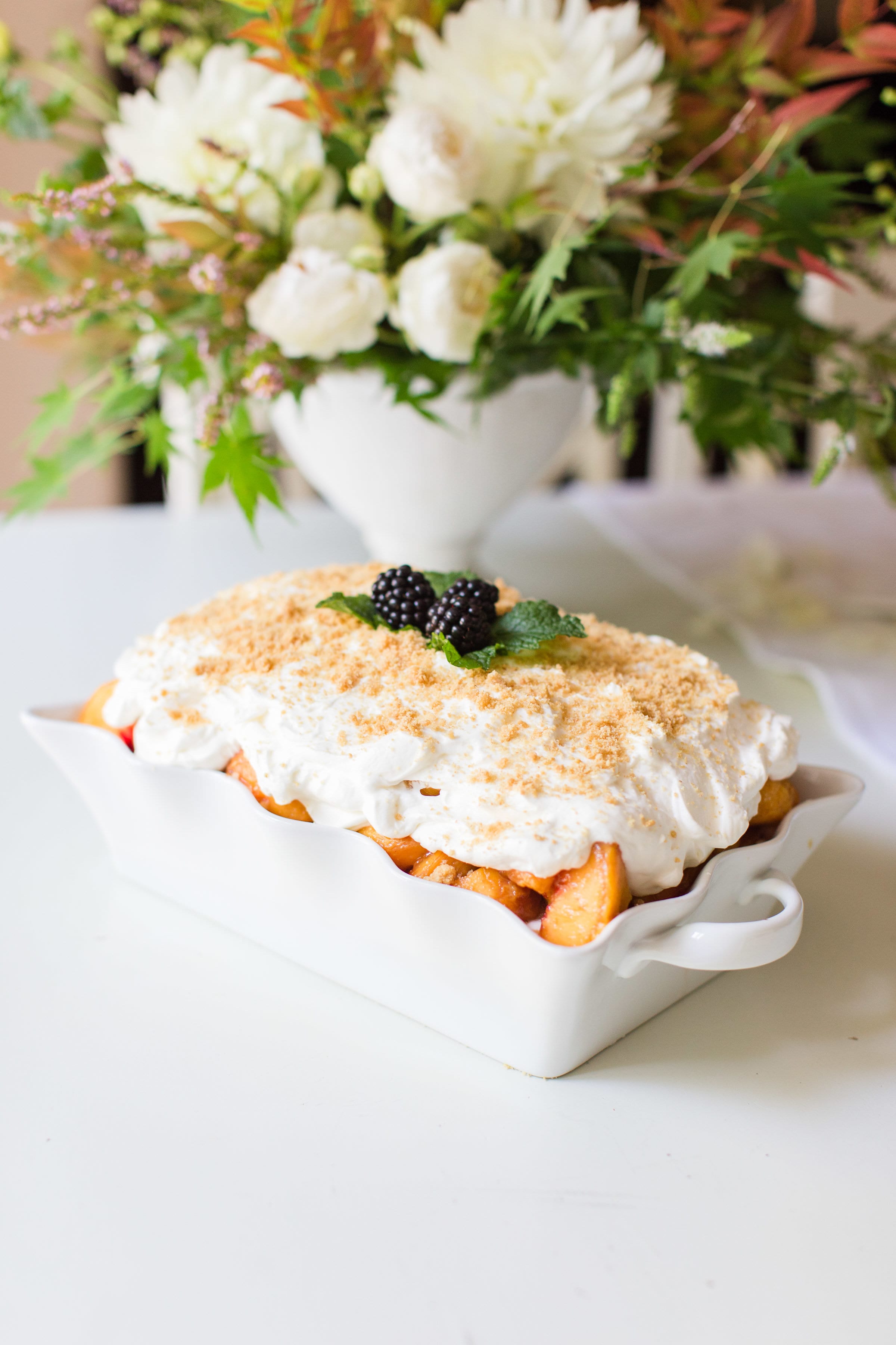 fresh peach dessert whipped cream graham cracker