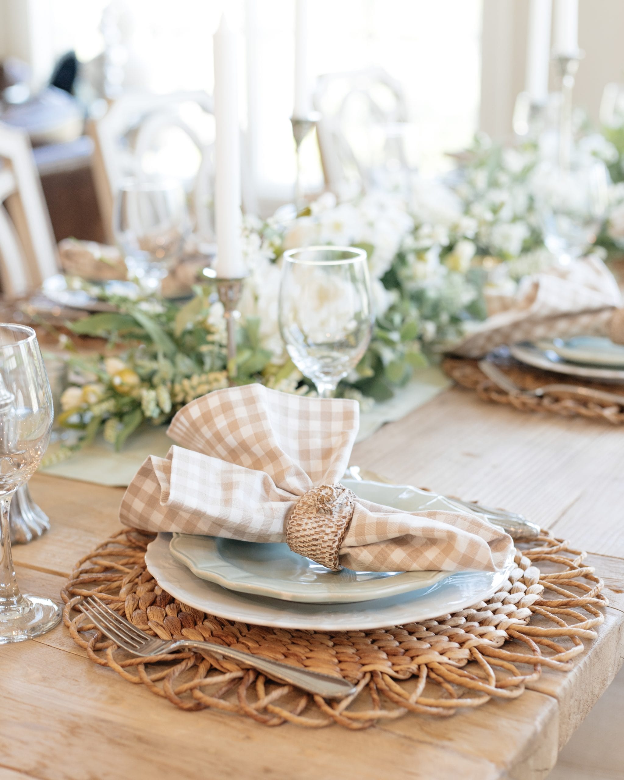 sage green and white table setting