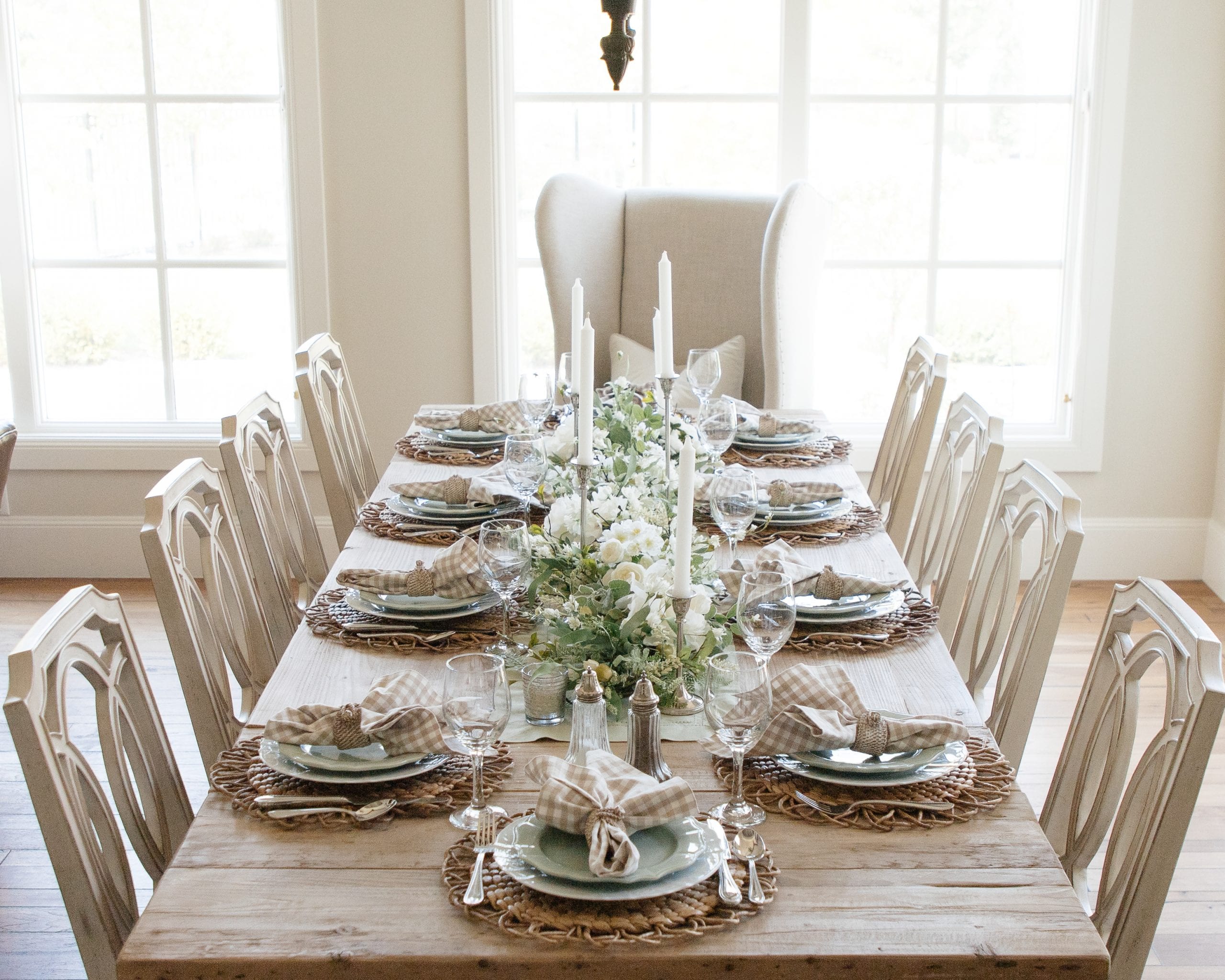 sage green and white fall table