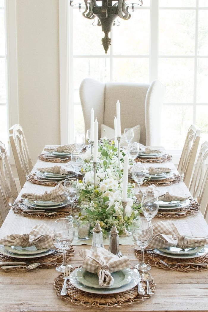 Sage Green and White Fall Transitional Tablescape