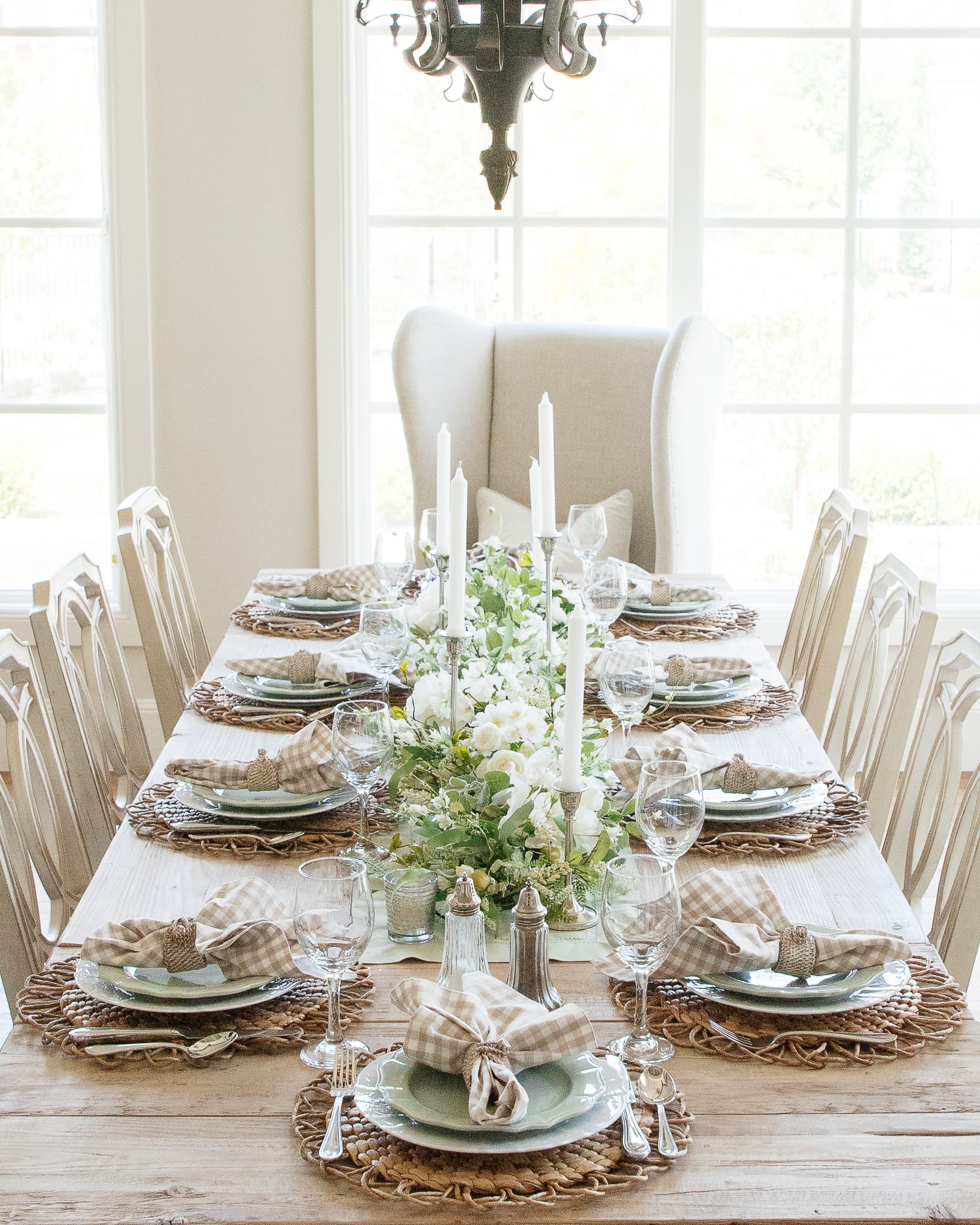 sage green white fall transitional tablescape