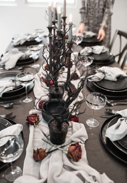 halloween tablescape fall decor table setting place setting entertaining black table decor