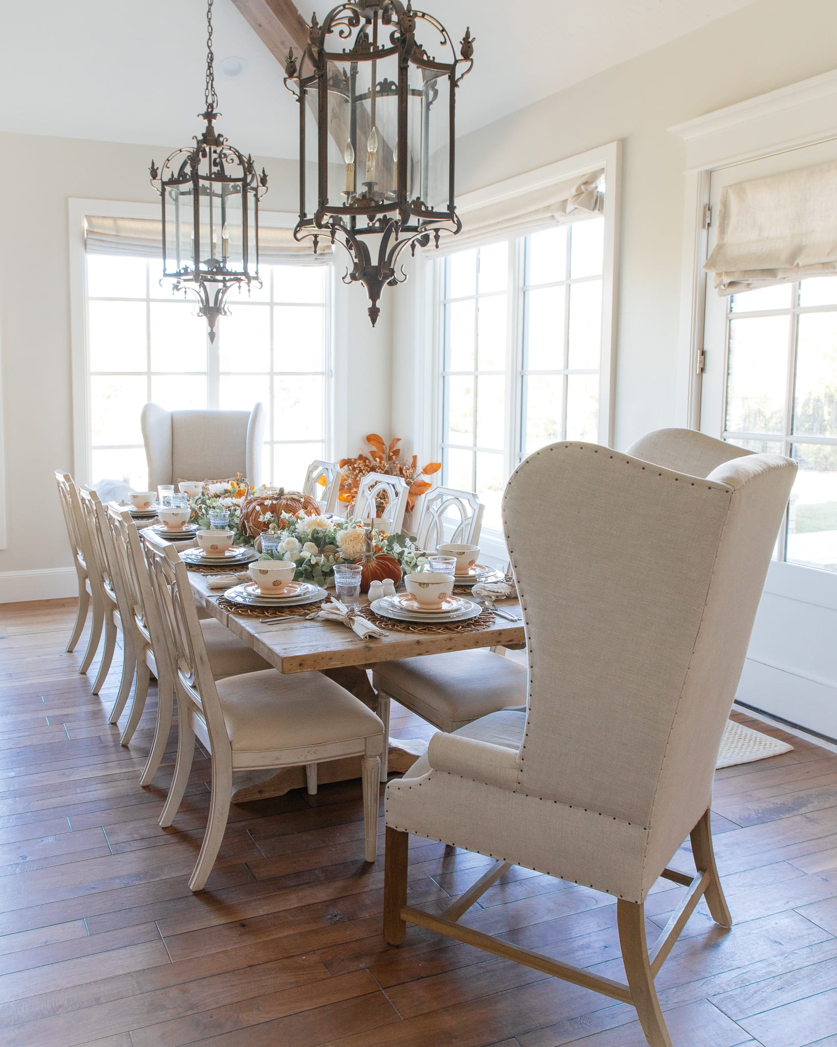 tables cape table setting pumpkins entertaining dinner party orange fall colors fall decor fall table 