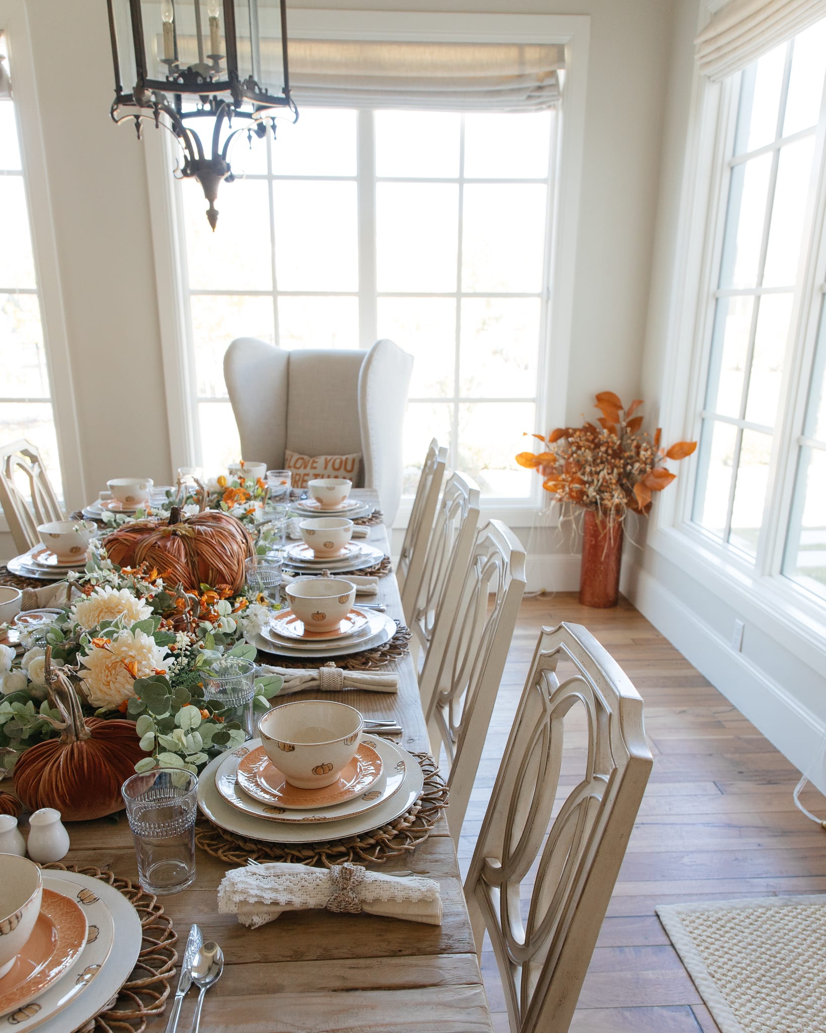 tables cape table setting pumpkins entertaining dinner party orange fall colors fall decor fall table 