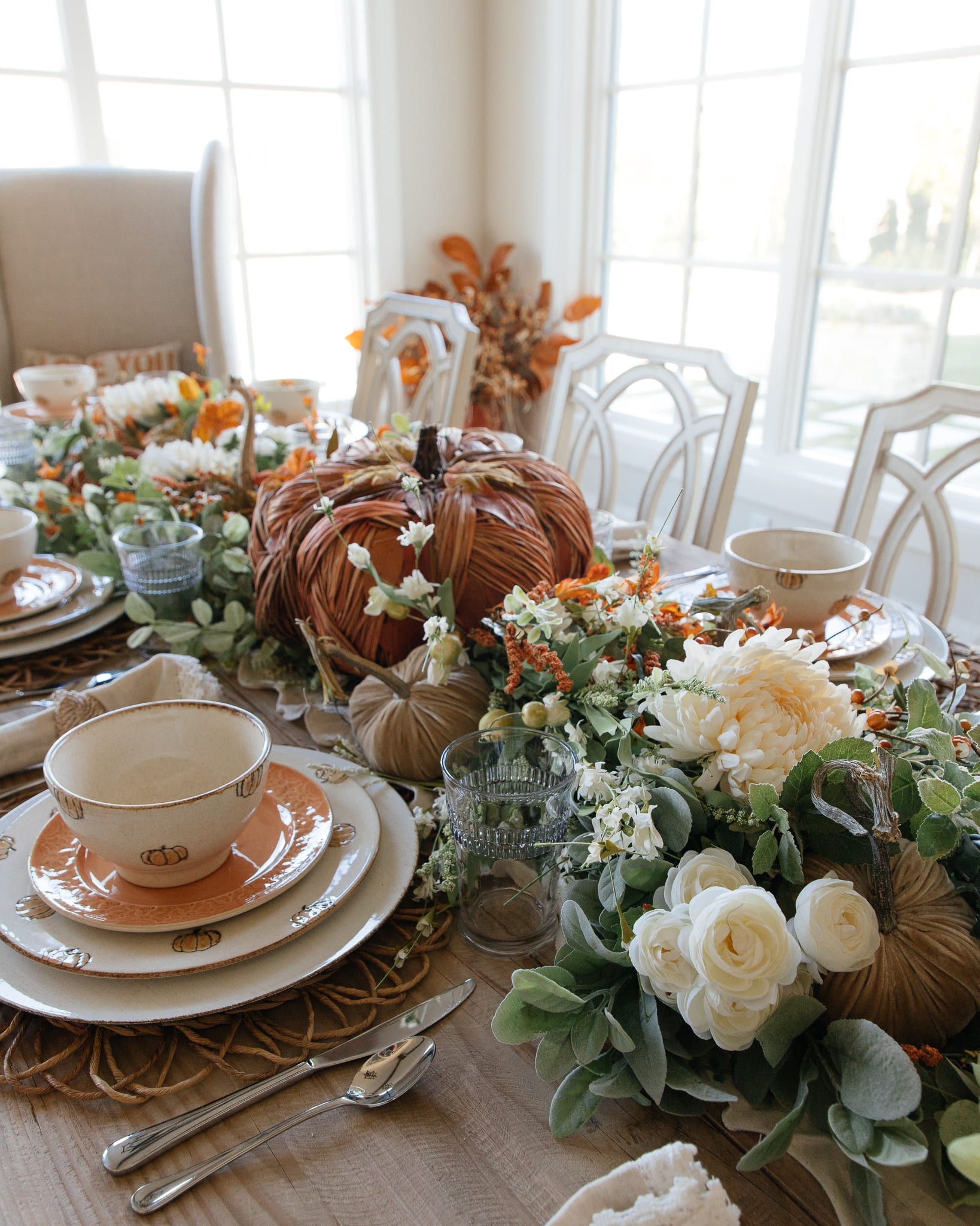 pumpkins tablescape table setting table decor fall table fall decor entertaining dinnerware fall flowers