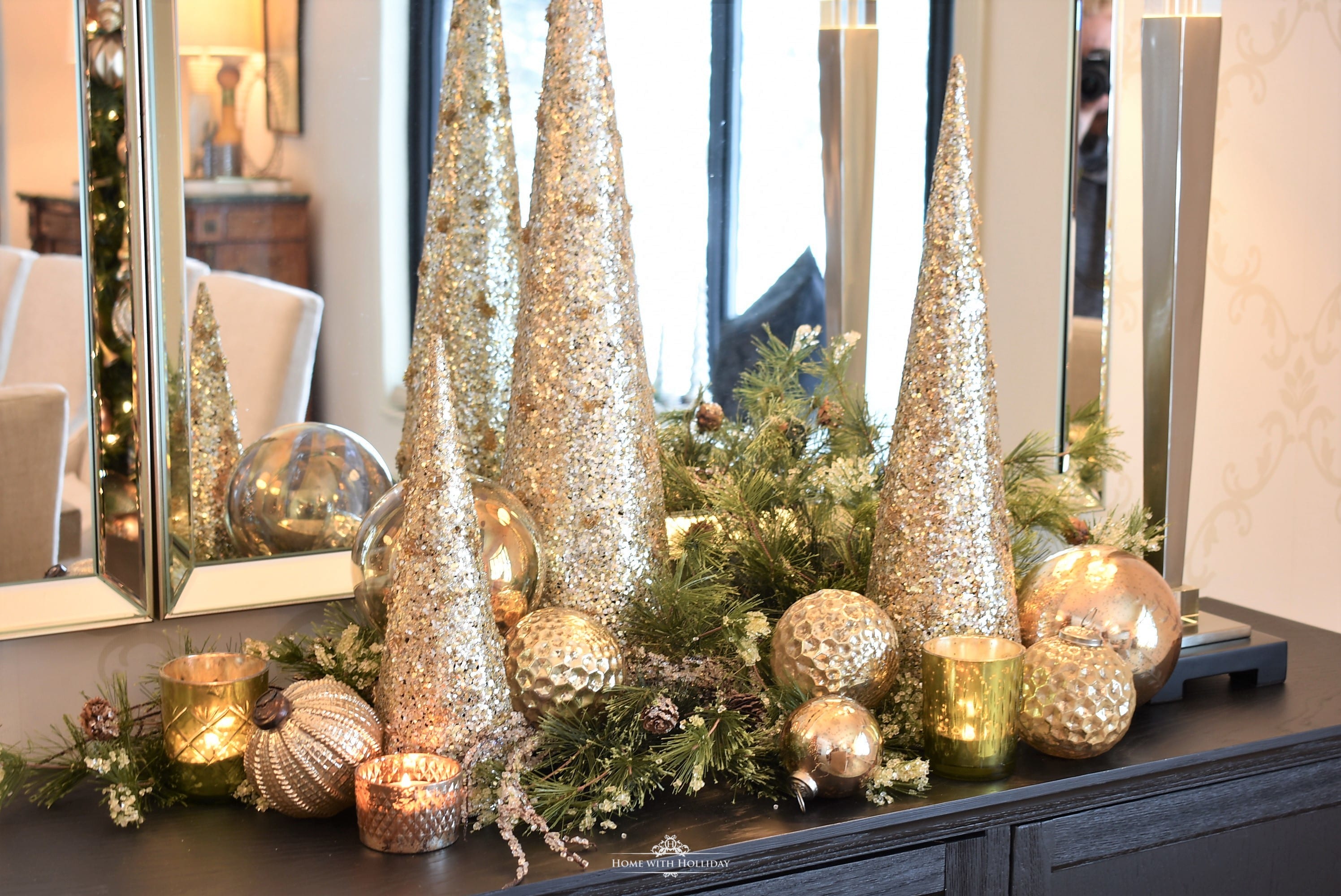 silver gold centerpiece christmas