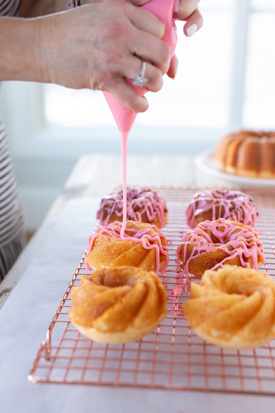 cherry chip cake mini bundt cakes valentines dessert pink cakes frosting baking homemade