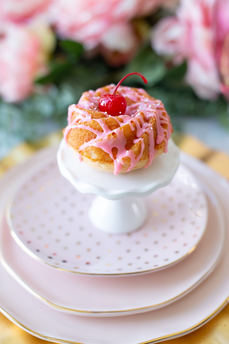 cherry chip cake mini bundt cakes valentines dessert pink cakes frosting baking homemade