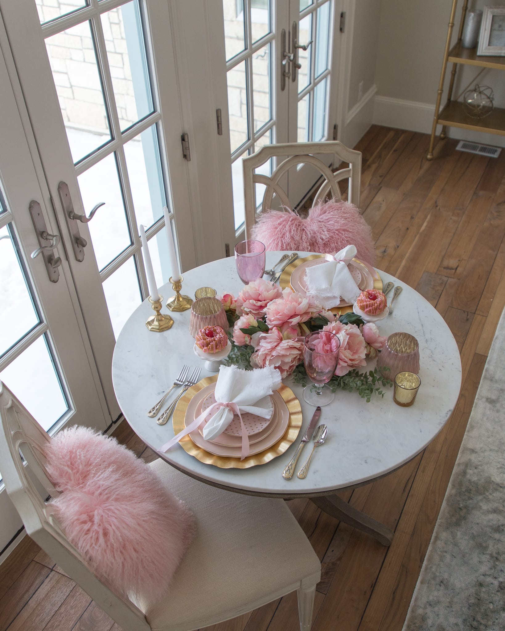 Dessert recipe cake cherry chip cake valentines recipe valentines dinner tablescape pink table setting pacesetting pink and gold table setting table decor