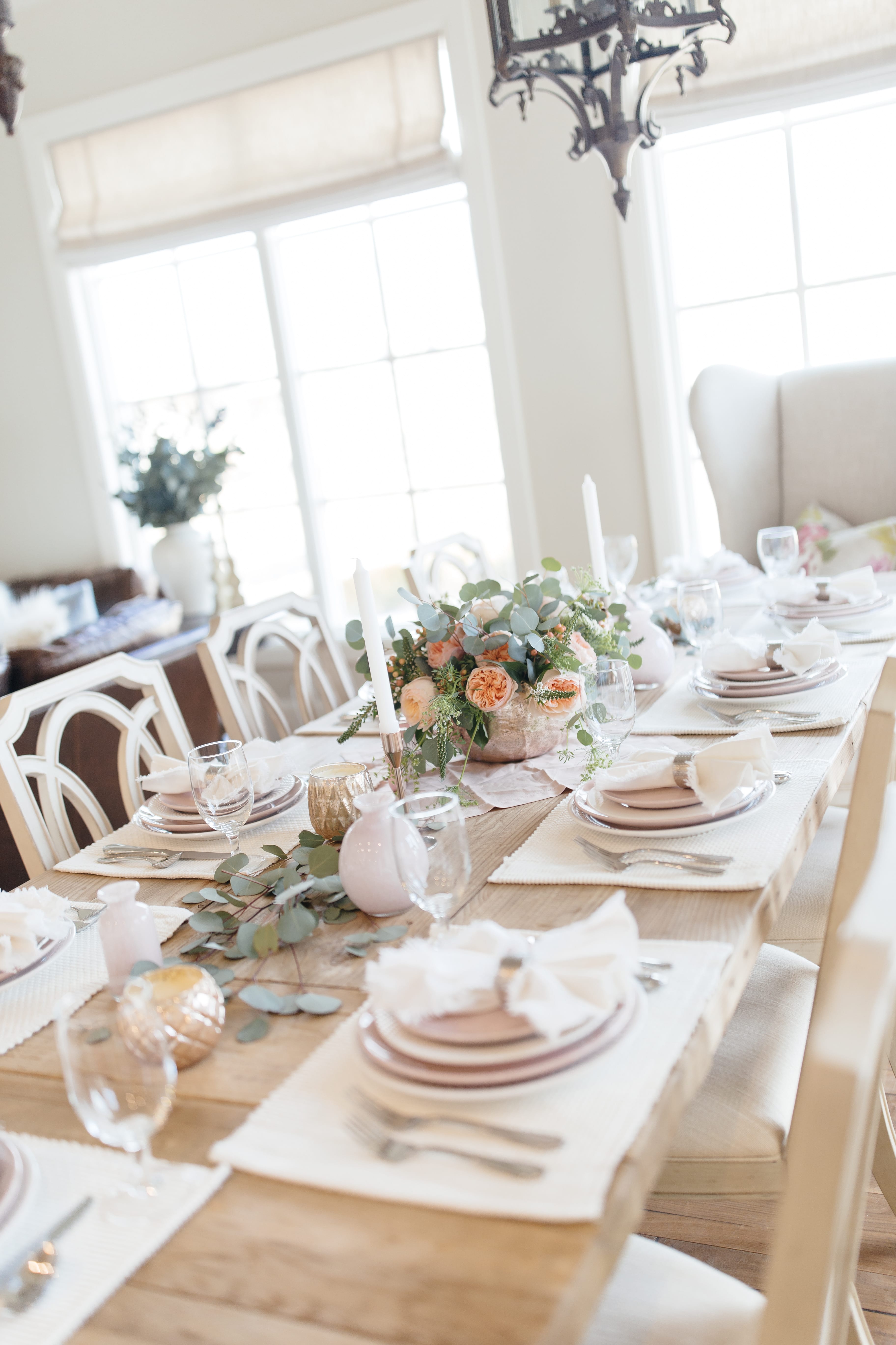 pink and white table setting