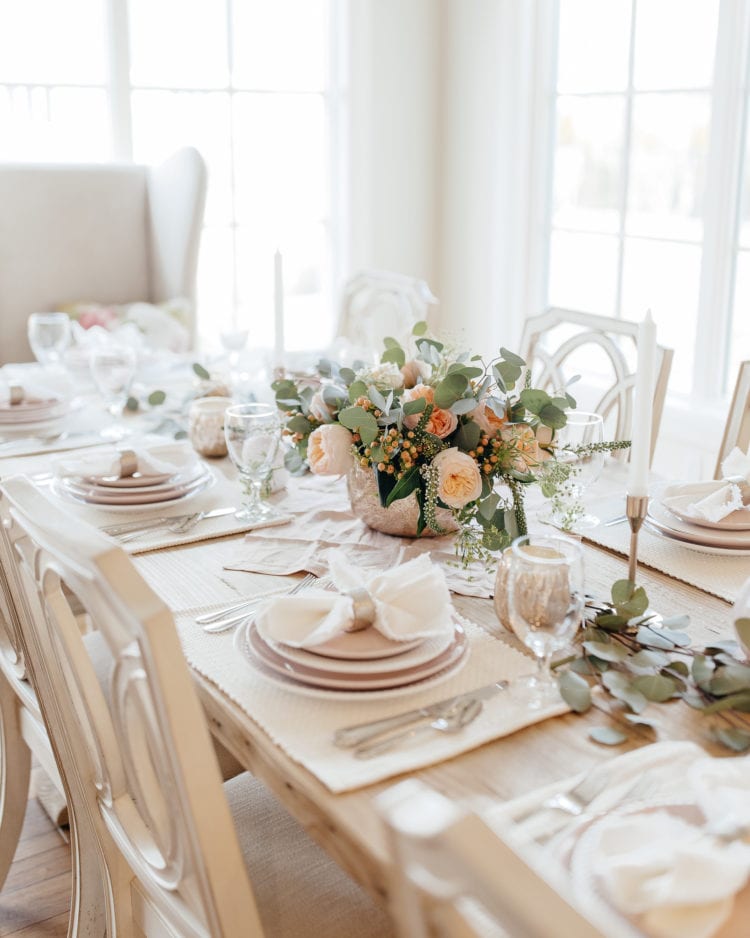 blog hop pink valentines tablescape pink table setting place setting dinner table dinner ware pink flowers valentines day table setting