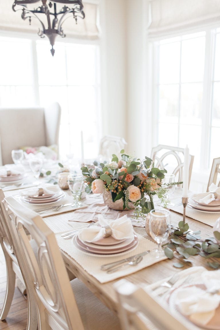 pink valentines tablescape pink table setting place setting dinner table dinner ware pink flowers valentines day table setting