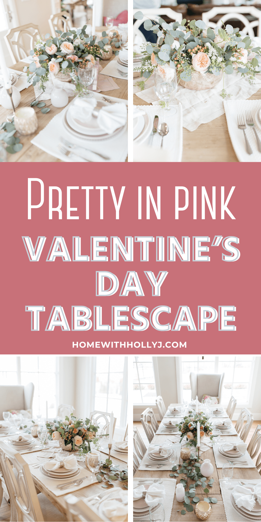 Sharing how to create a pretty Pink and white Valentines Tablescape for Valentines Day. Pink and White dinnerware with fresh flowers.