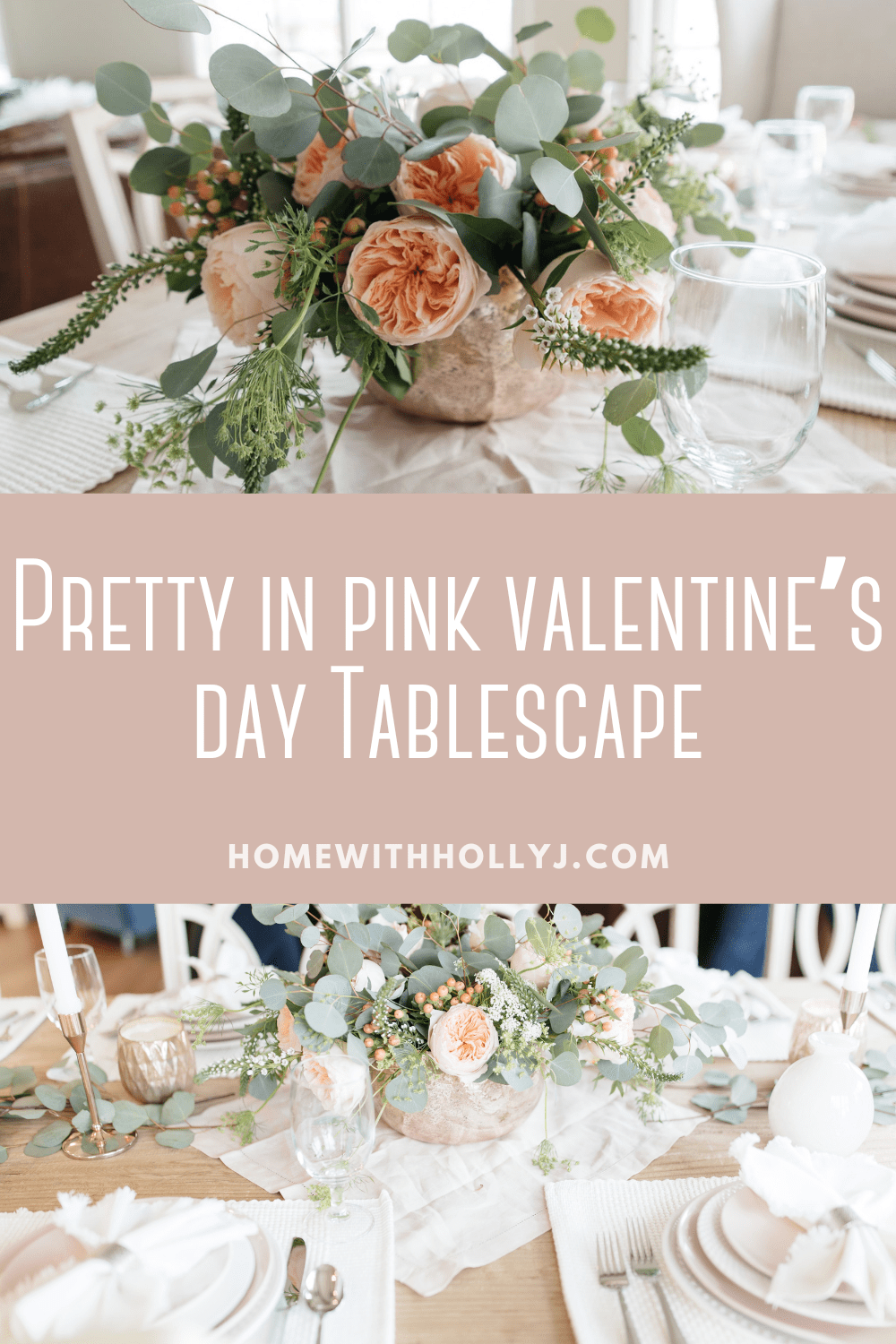 Sharing how to create a pretty Pink and white Valentines Tablescape for Valentines Day. Pink and White dinnerware with fresh flowers.