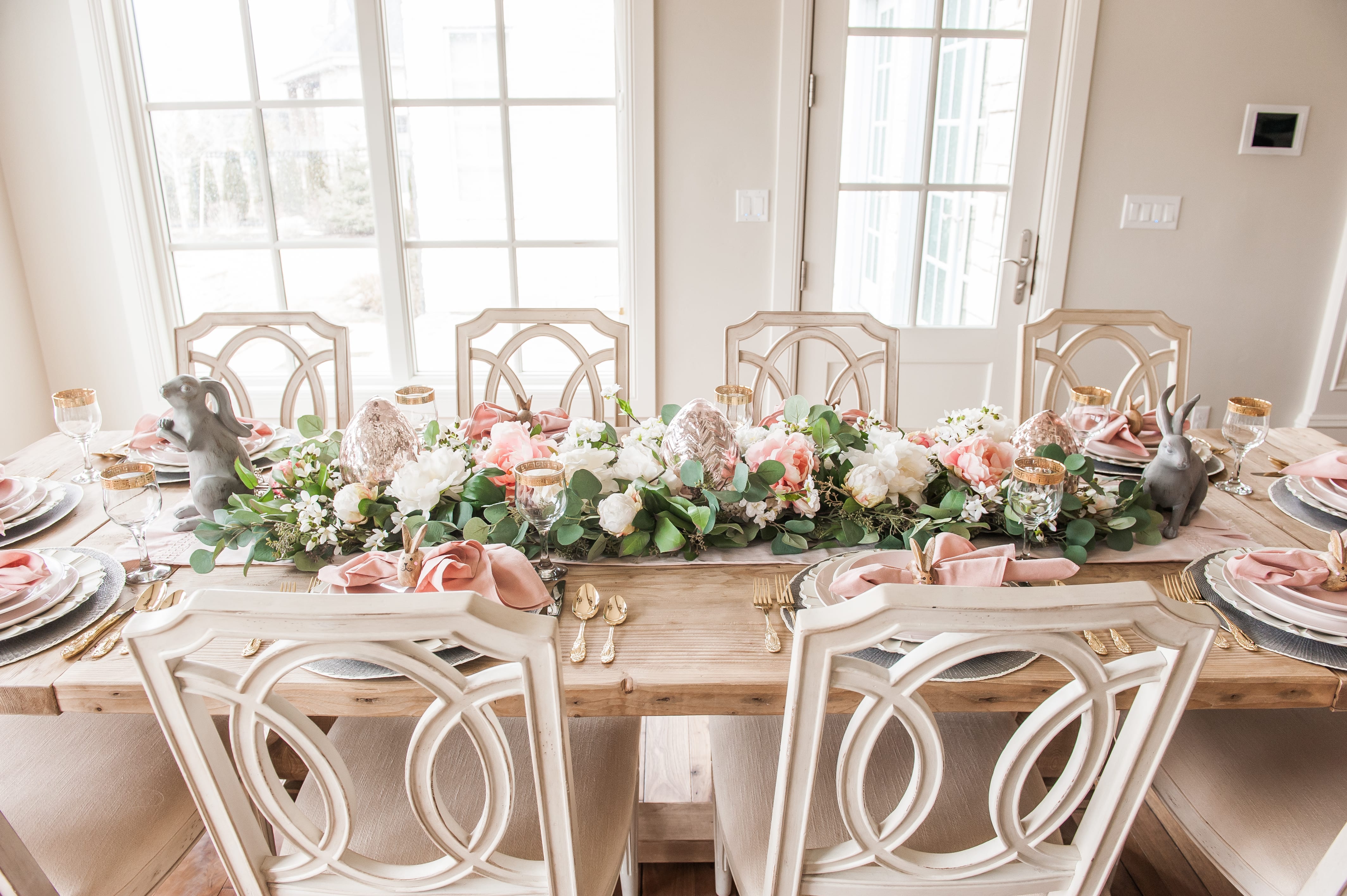 Beautiful Easter Tablescape | Pink And Gray Easter Table Setting