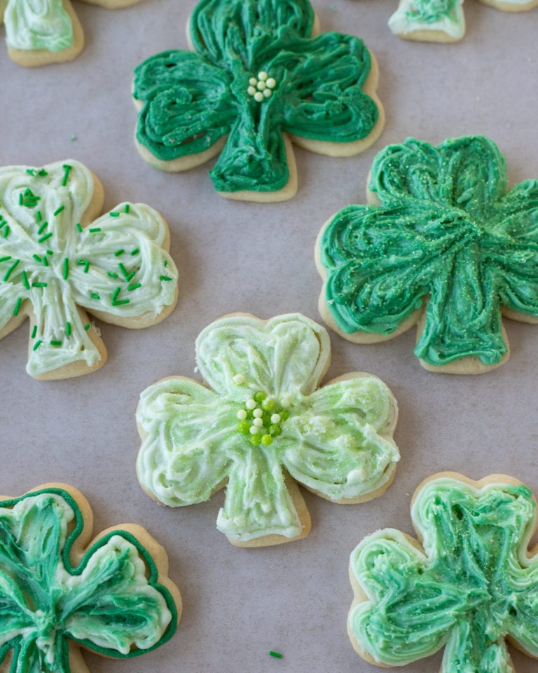 shamrock sugar cookies sugar cookie recipe baking frosting st. patricks day saint patrick's day celebration green cookies