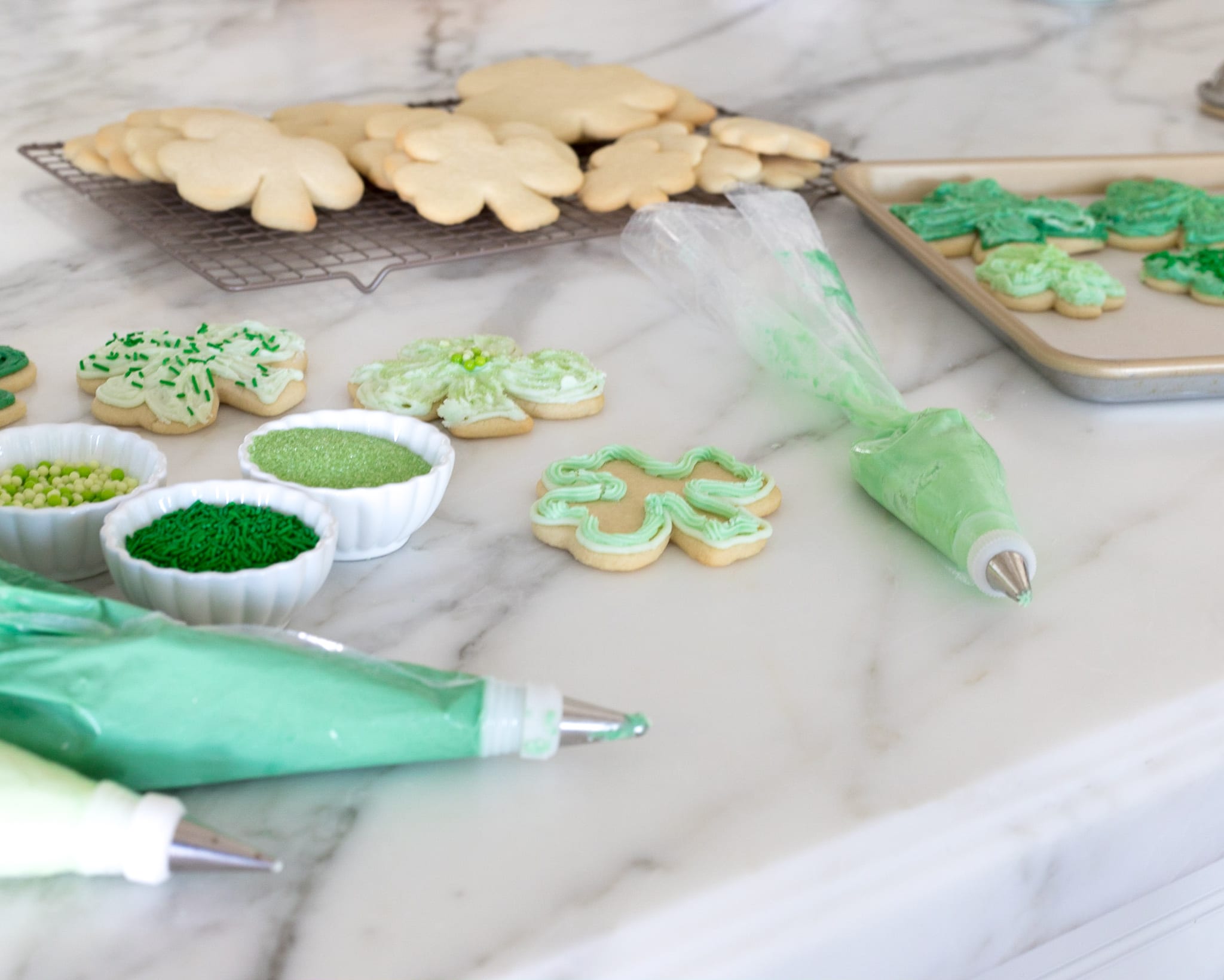 shamrock sugar cookies sugar cookie recipe baking frosting st. patricks day saint patrick's day celebration green cookies 