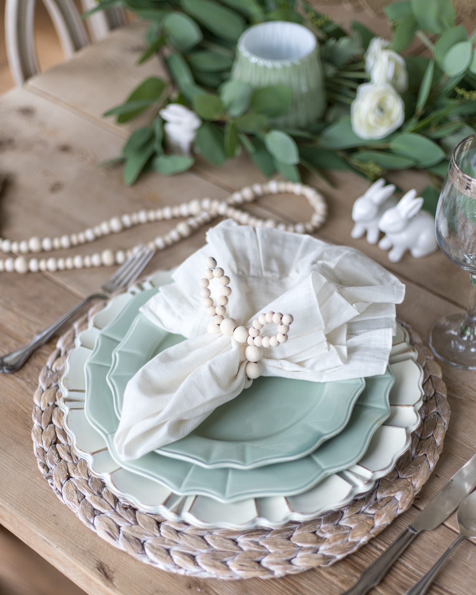 sage green easter place setting