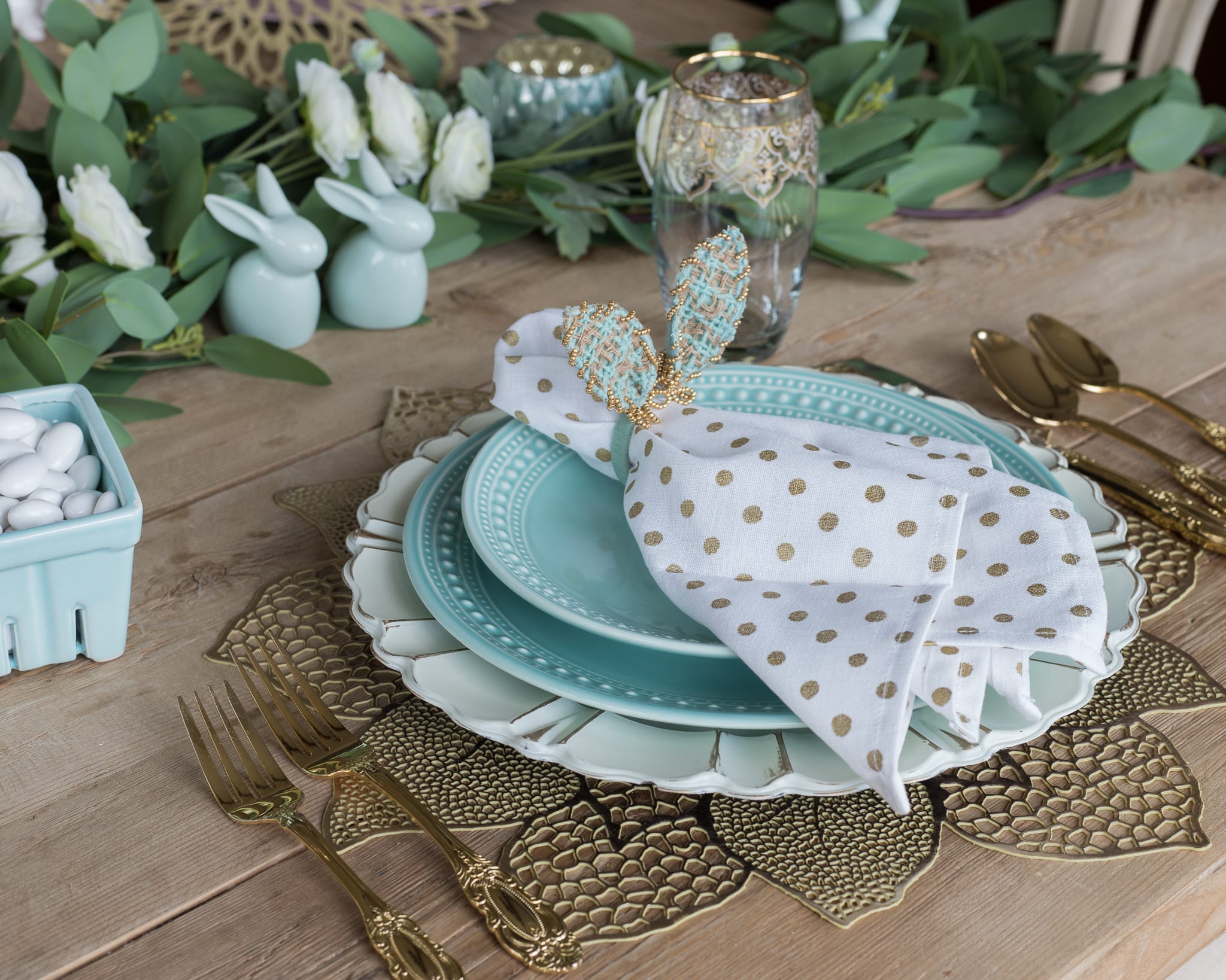 Teal Blue and Pale Mint Napkins Set Linen Napkins Set 