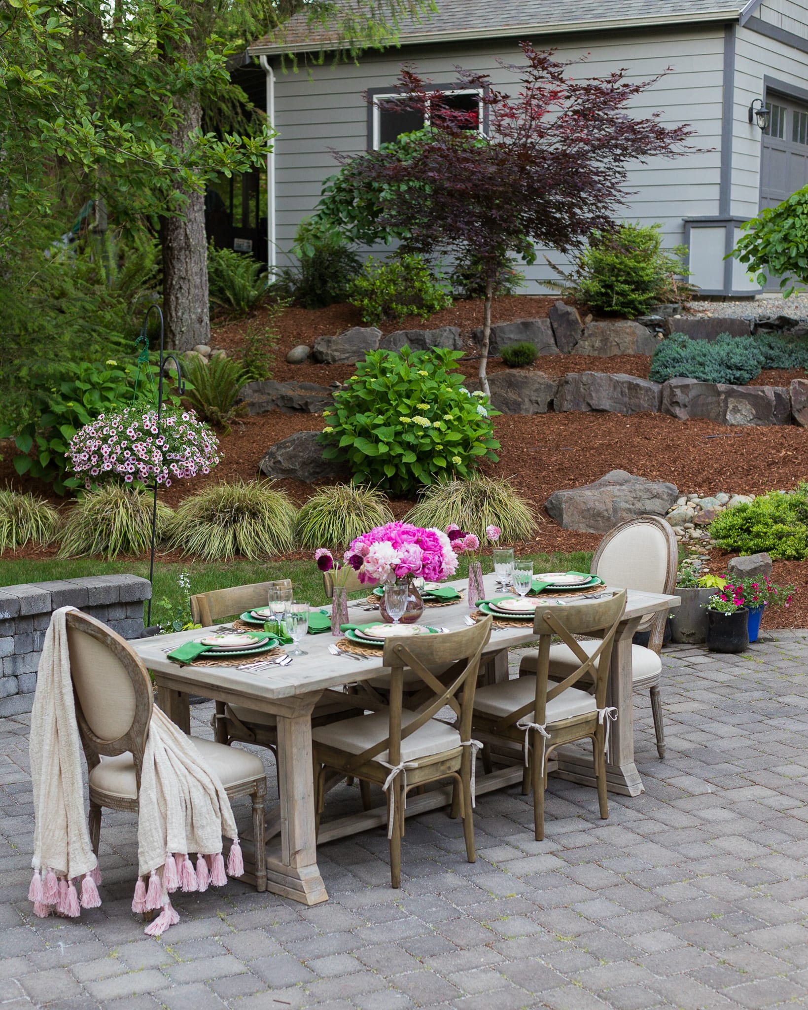 pink peonies summertime tablescape