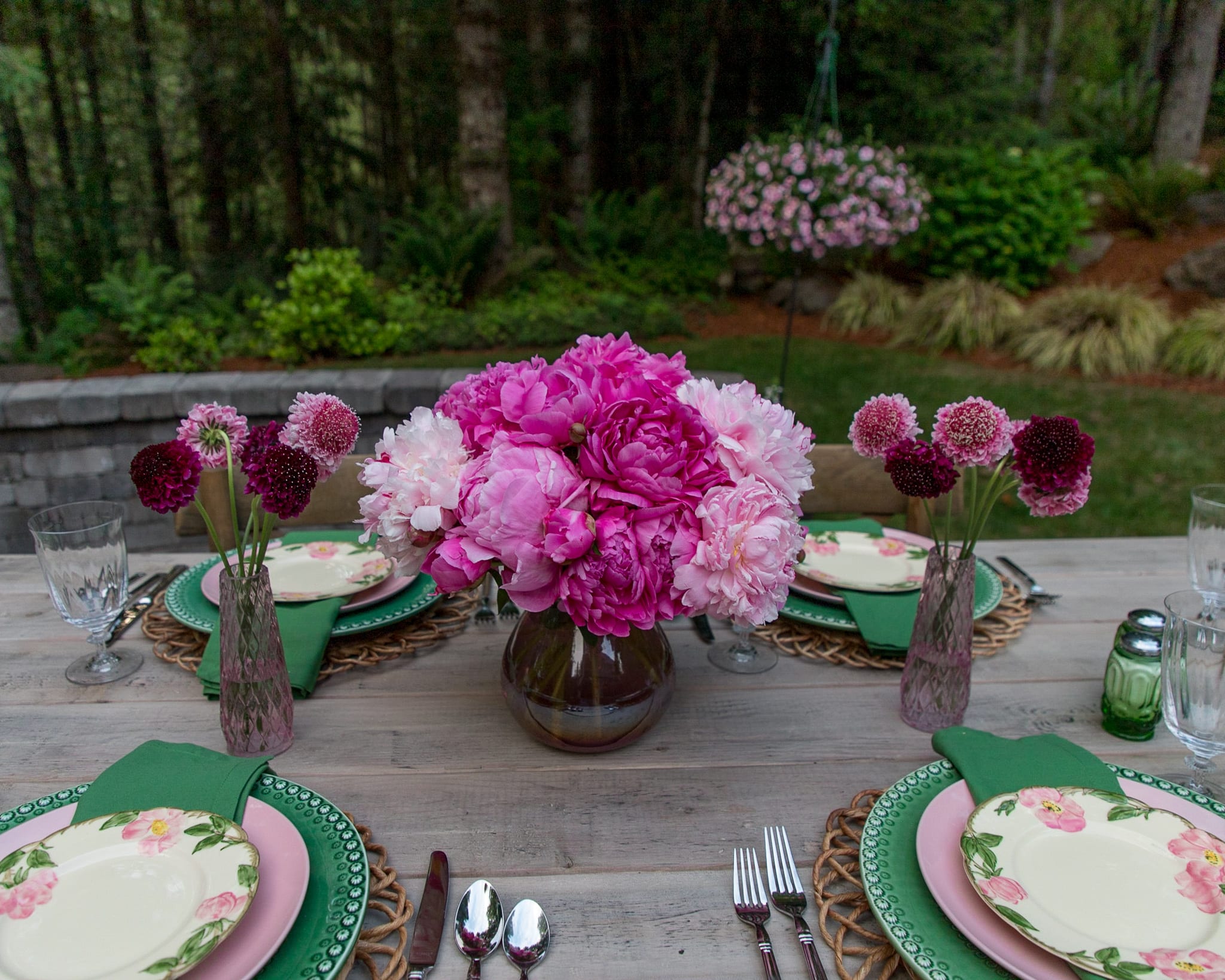 pink peonies tablescape