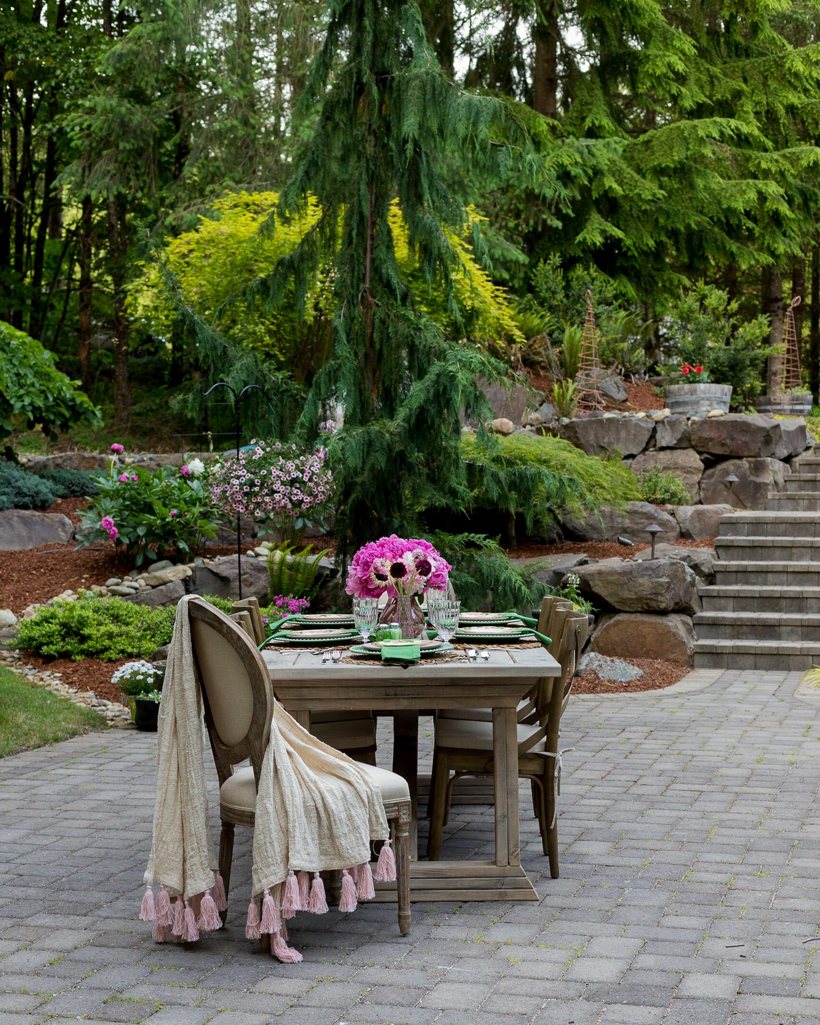 pink peonies outdoor tablescape centerpiece