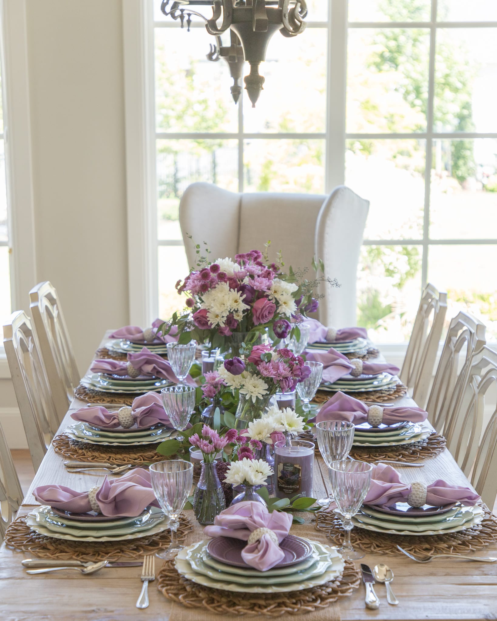 lavender and green tablescape summer entertaining