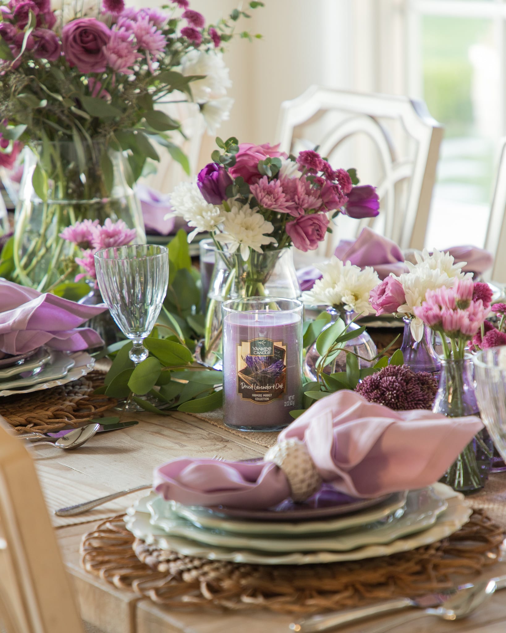 lavender and dried oak yankee candles tablescapes