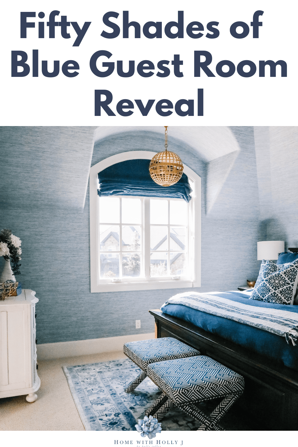Check out my Fifty Shades of Blue Guest Room Reveal at the Highland house. See how I styled this well-used guest room.