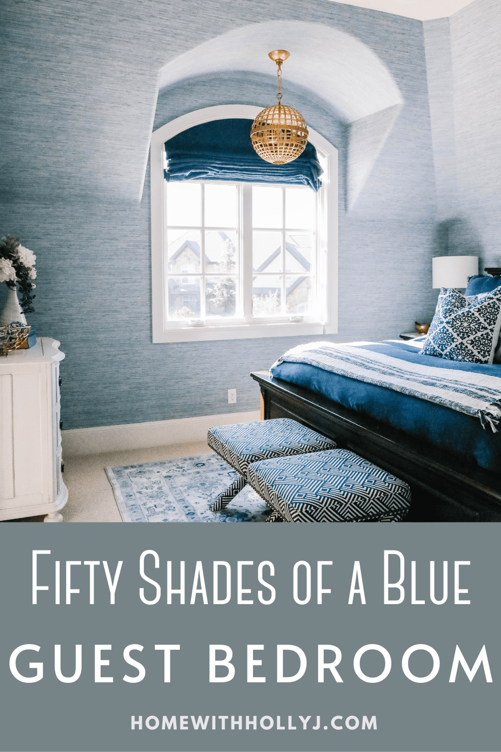 Check out my Fifty Shades of Blue Guest Room Reveal at the Highland house. See how I styled this well-used guest room.