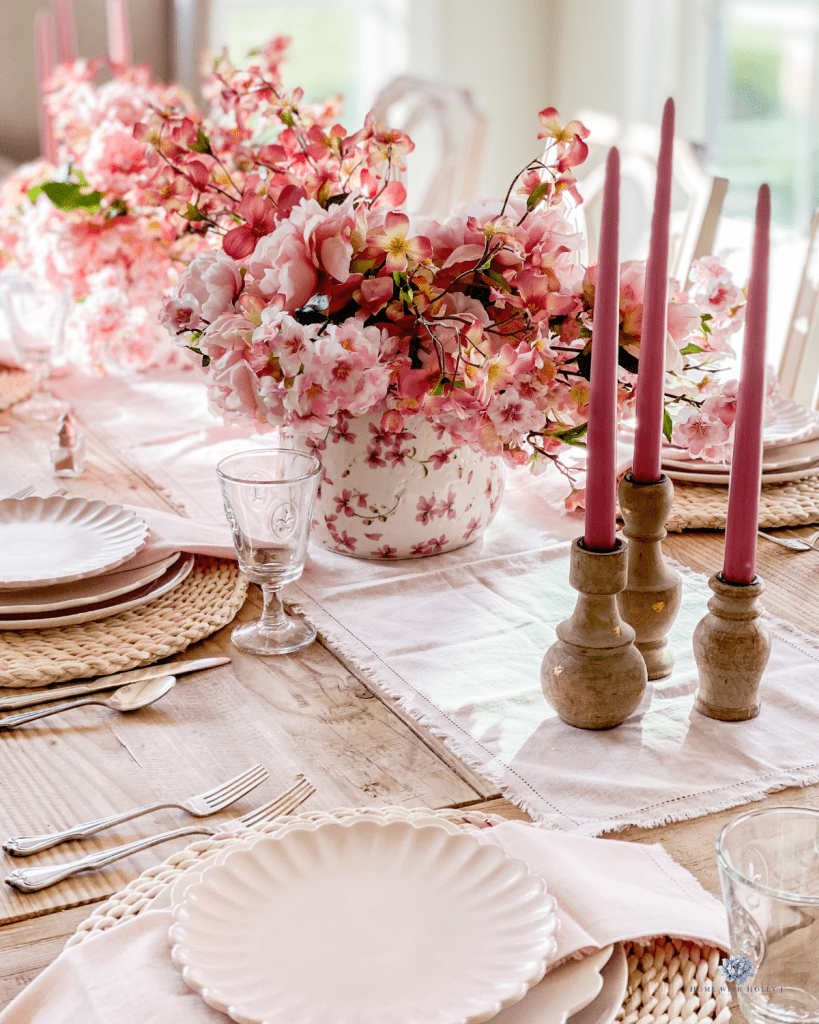 cherry blossom themed pink tablescape