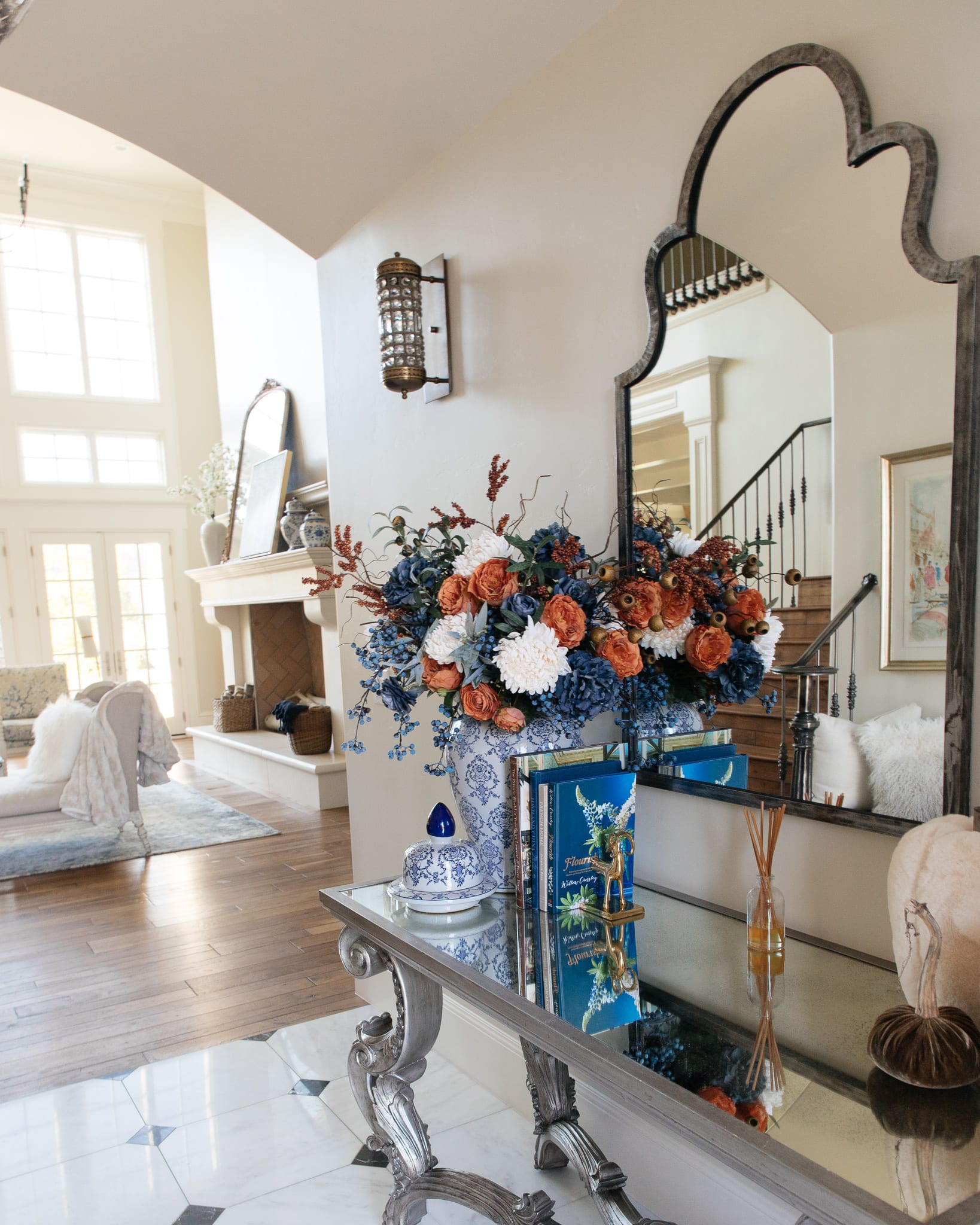 entry way fall decor flower arrangements