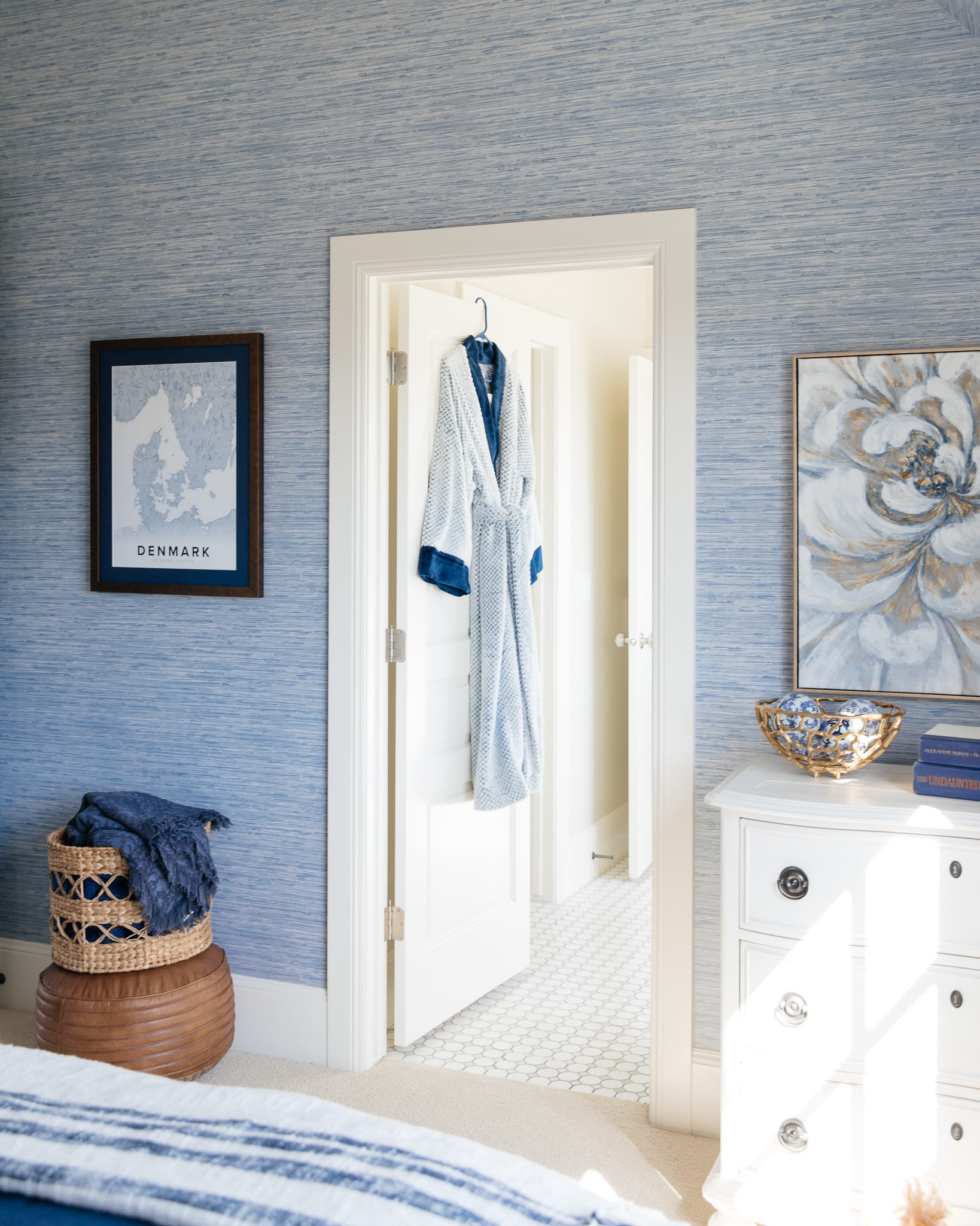 blue guest room bathrobe