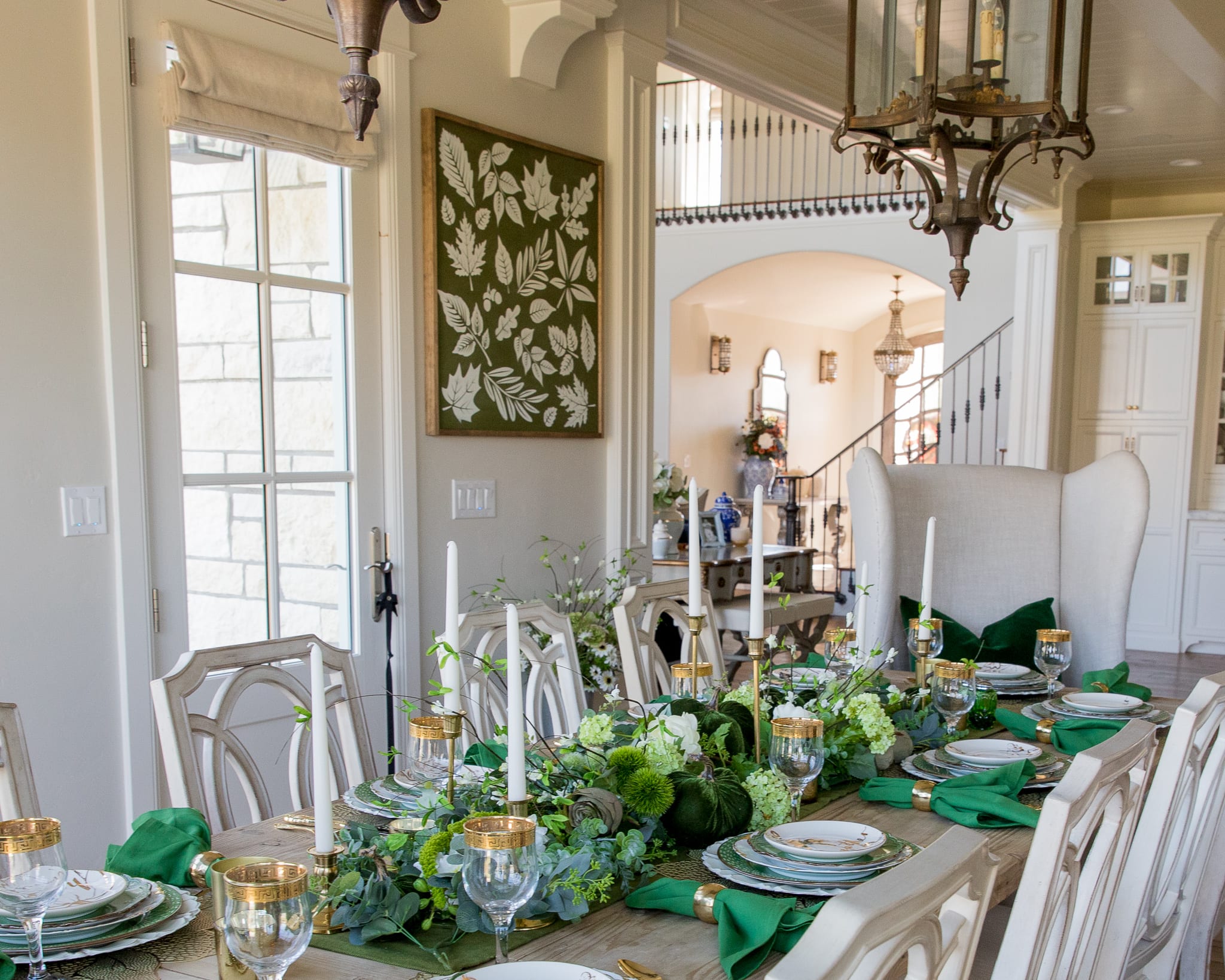 white gold green fall tablescape