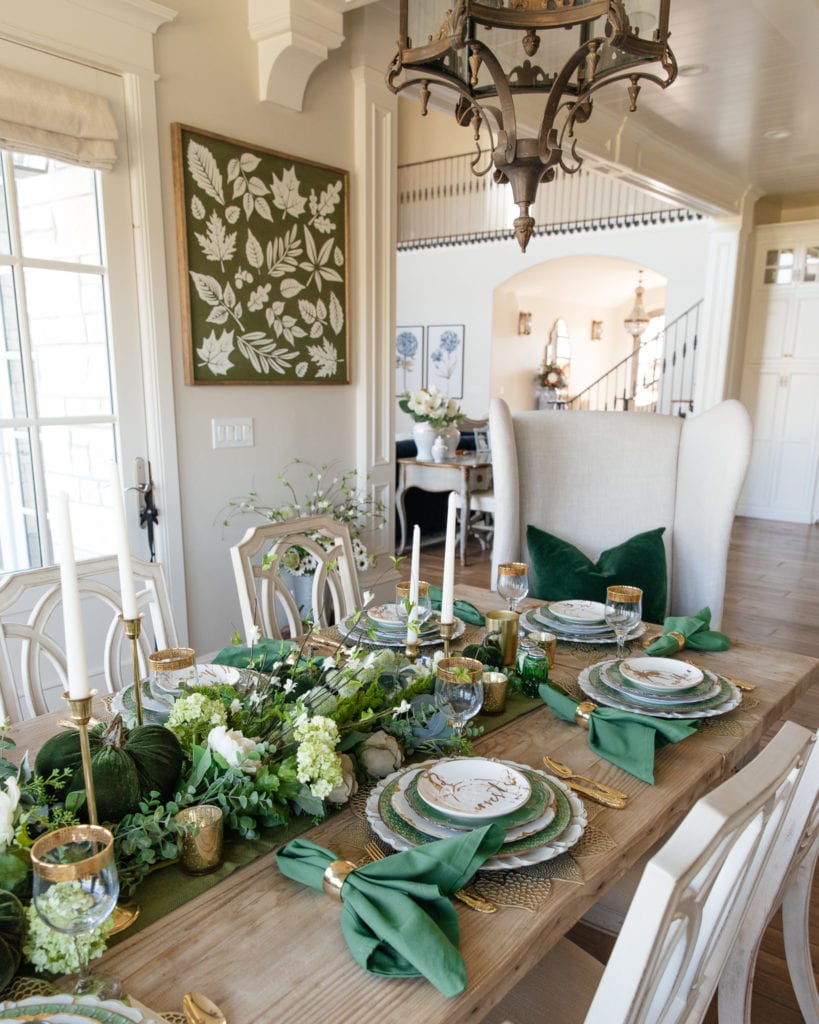 Green and Gold Fall Harvest Tablescape - Home With Holly J