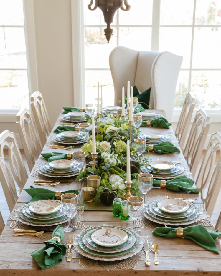 green and gold fall harvest tablescape