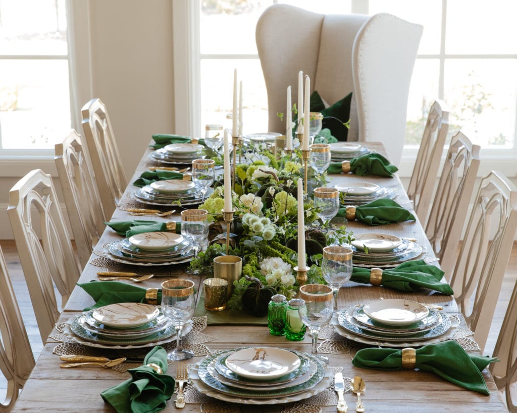 Green and Gold Fall Harvest Tablescape - Home With Holly J