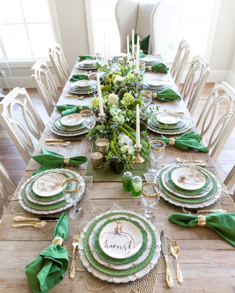 Green and Gold Fall Harvest Tablescape - Home With Holly J