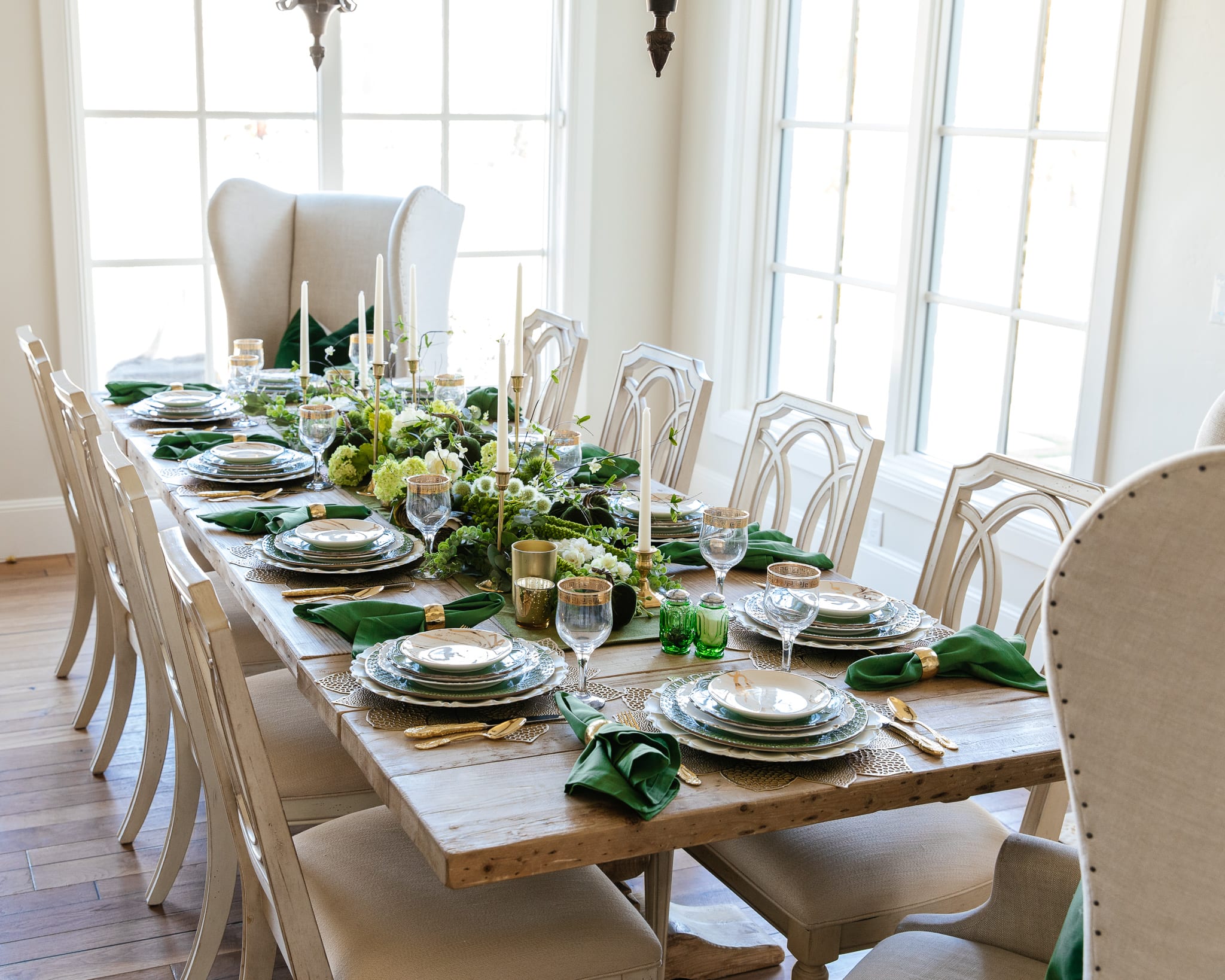 green gold and white tablesetting for fall