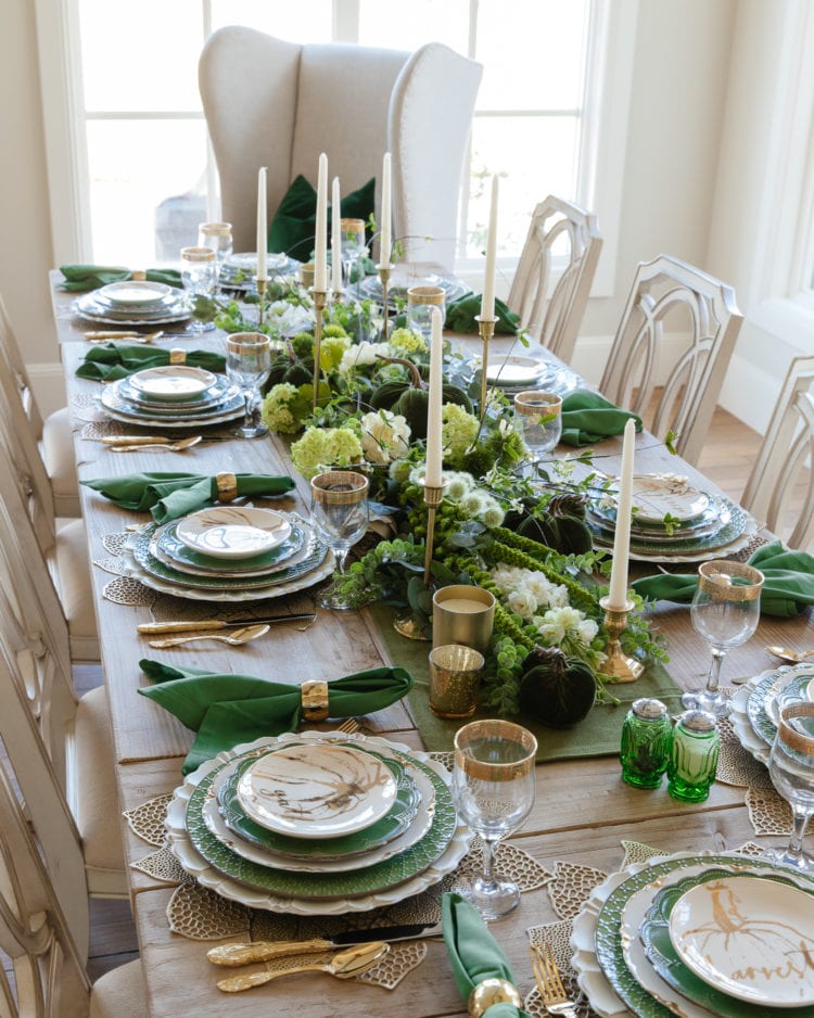 Green, Gold, and White Thanksgiving Tablescape - Home With Holly J